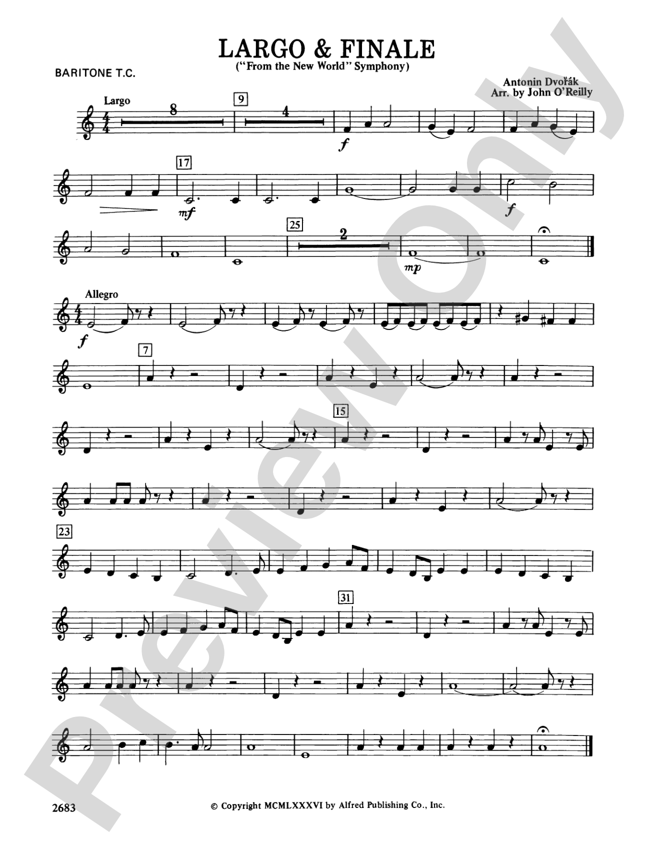 Largo and Finale from the New World Symphony: Baritone T.C.