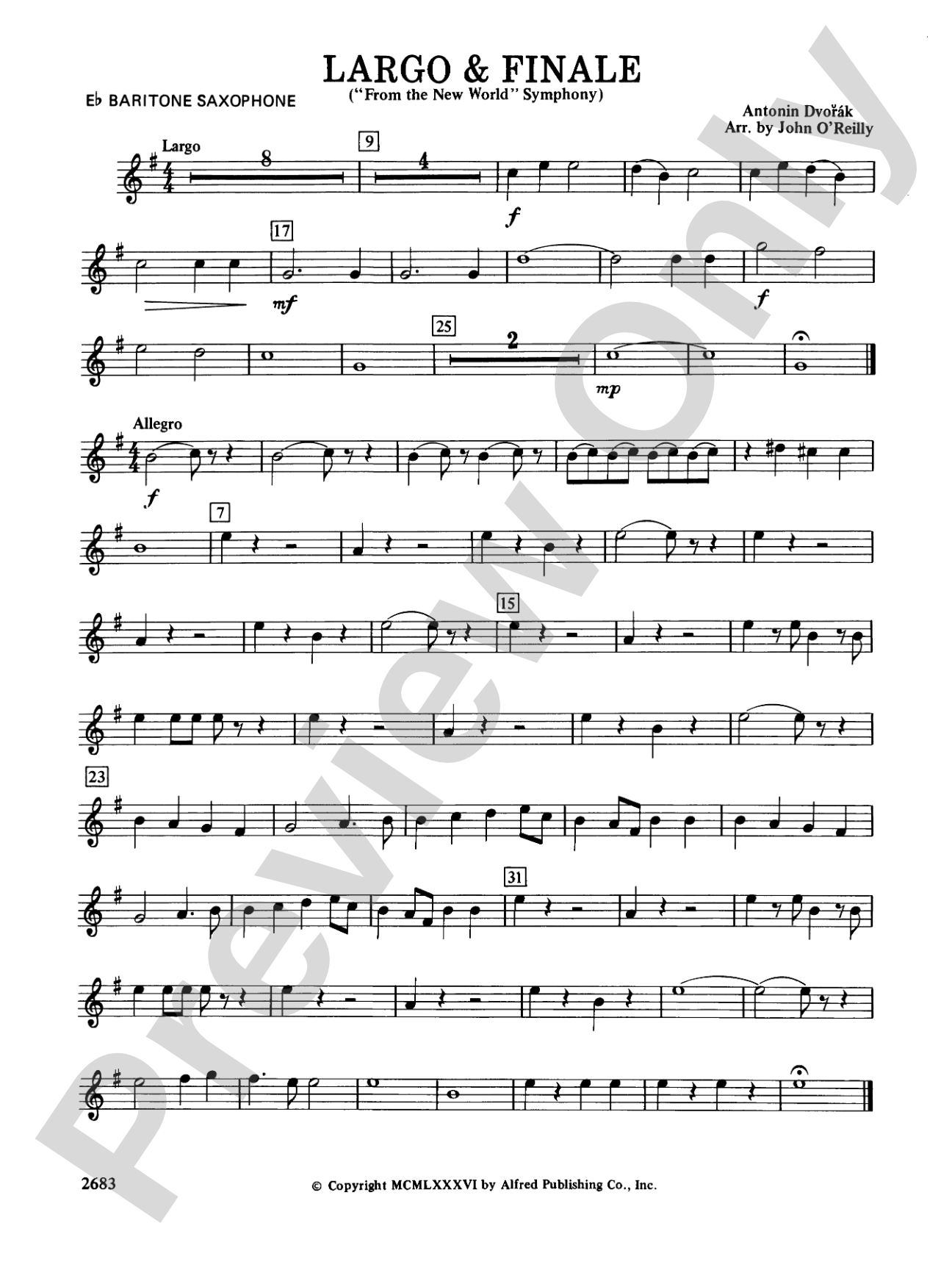 Largo and Finale from the New World Symphony: E-flat Baritone Saxophone