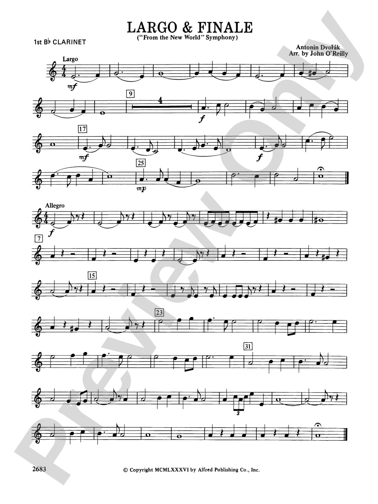 Largo and Finale from the New World Symphony: 1st B-flat Clarinet