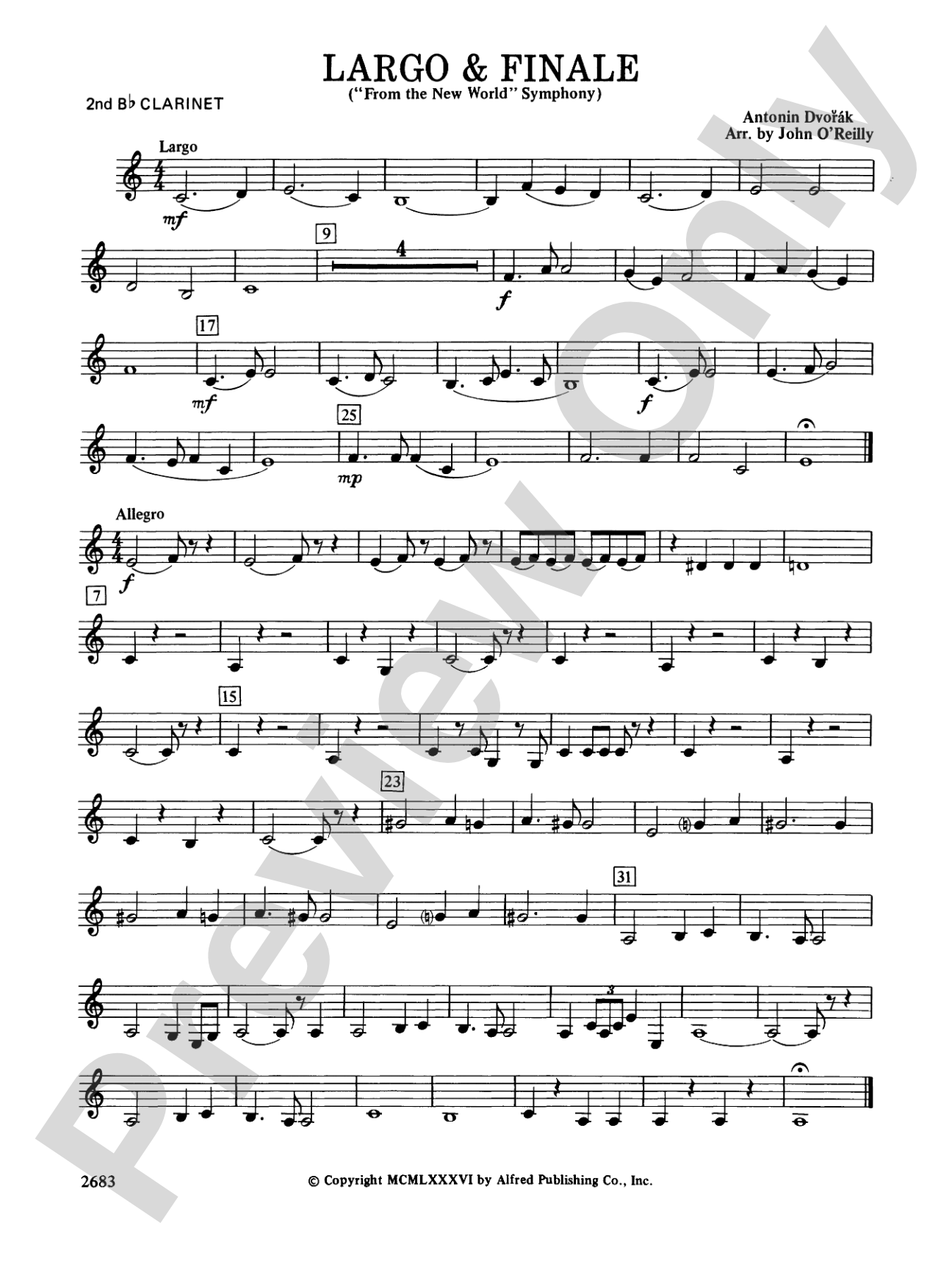 Largo and Finale from the New World Symphony: 2nd B-flat Clarinet