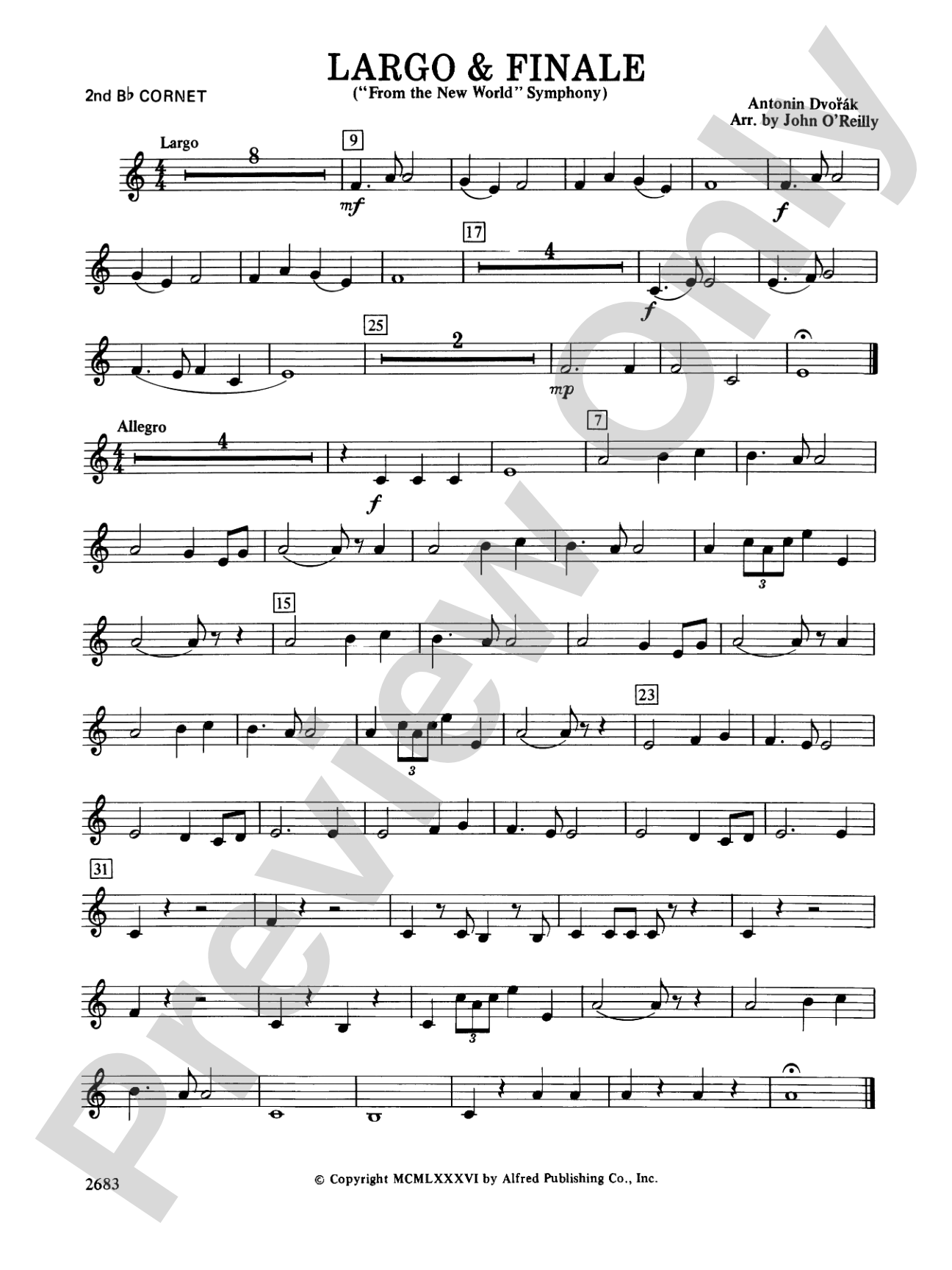Largo and Finale from the New World Symphony: 2nd B-flat Cornet