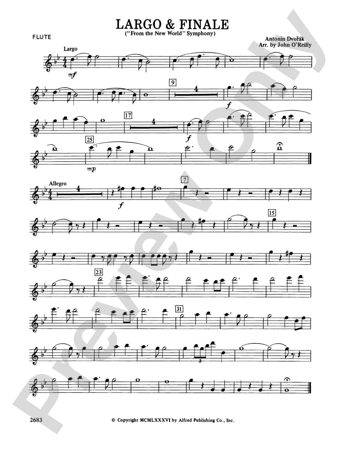 Largo and Finale from the New World Symphony: Flute