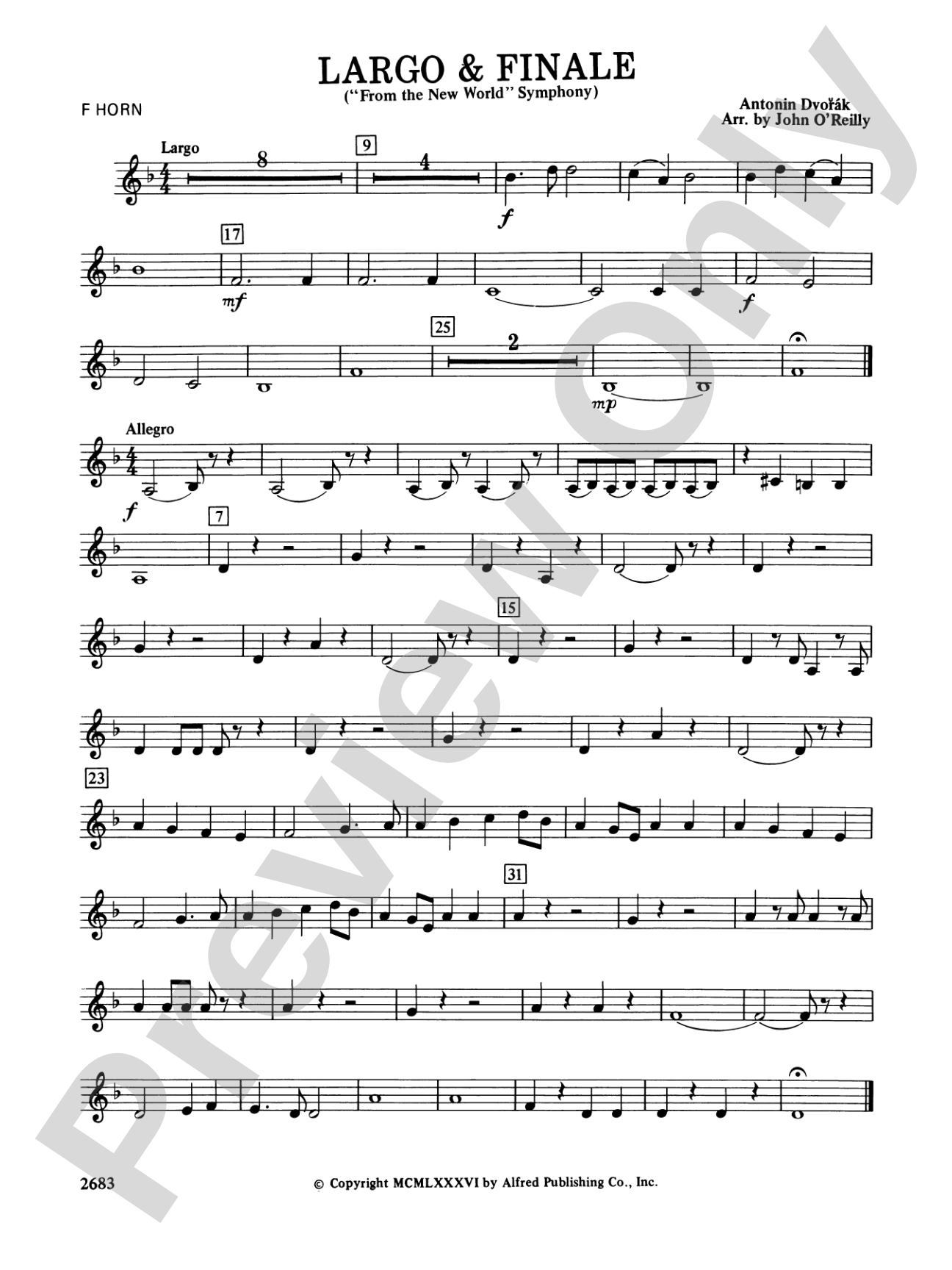 Largo and Finale from the New World Symphony: 1st F Horn