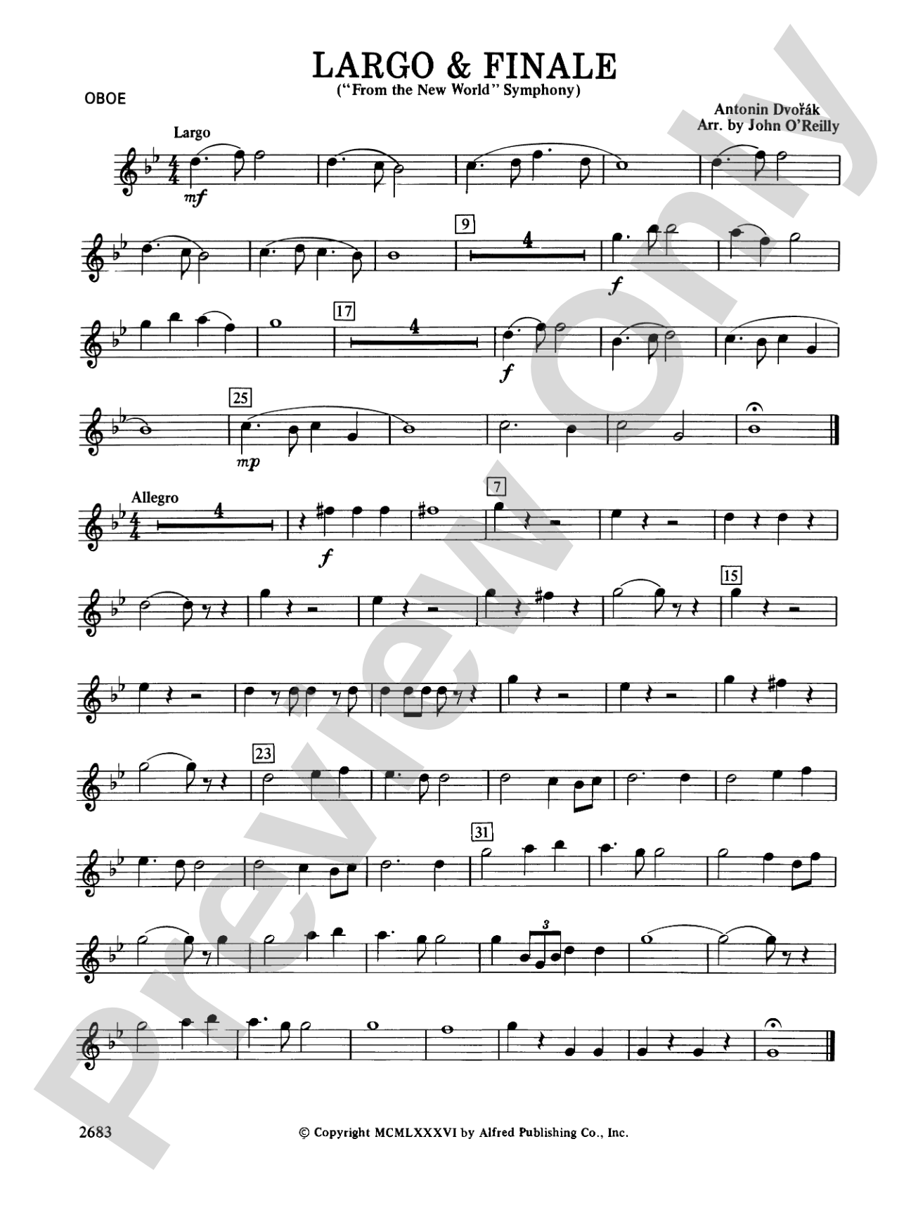 Largo and Finale from the New World Symphony: Oboe