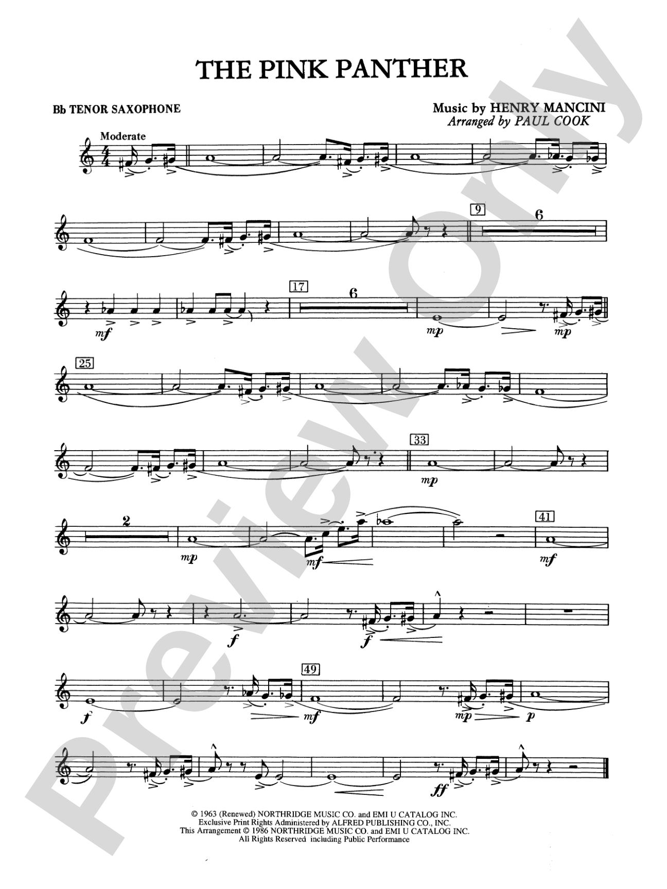 The Pink Panther: B-flat Tenor Saxophone