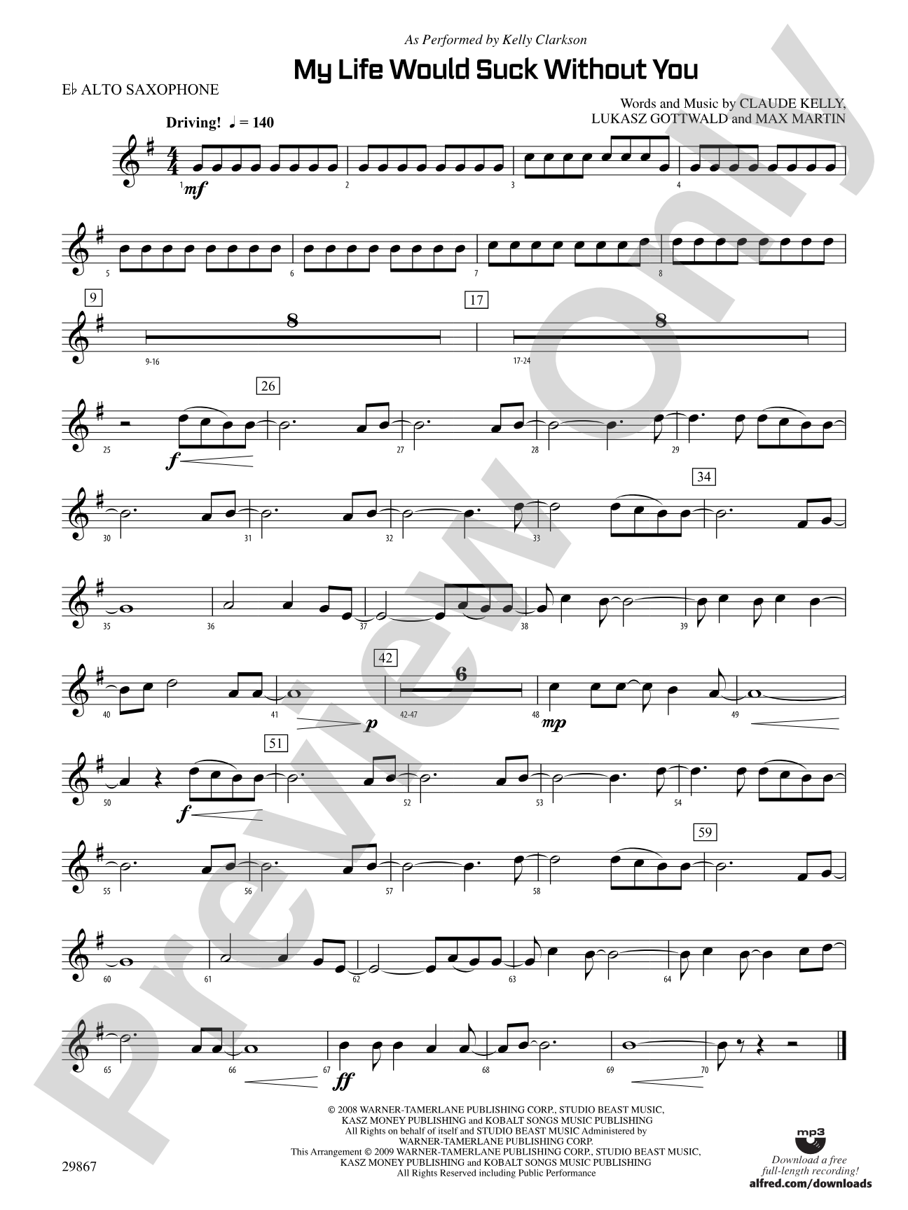 My Life Would Suck Without You: E-flat Alto Saxophone