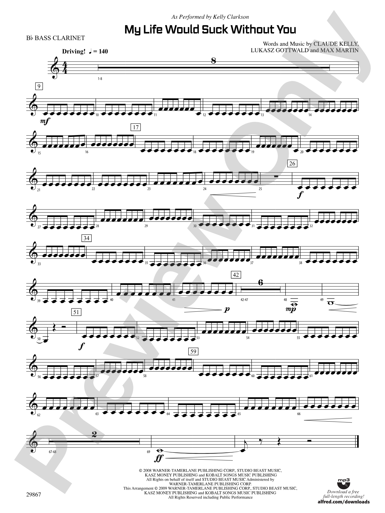 My Life Would Suck Without You: B-flat Bass Clarinet