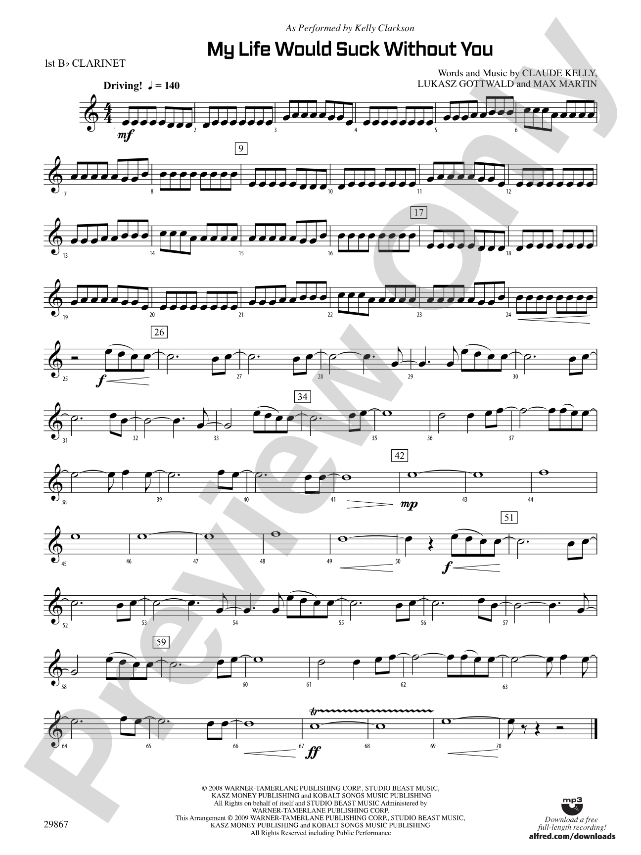 My Life Would Suck Without You: 1st B-flat Clarinet