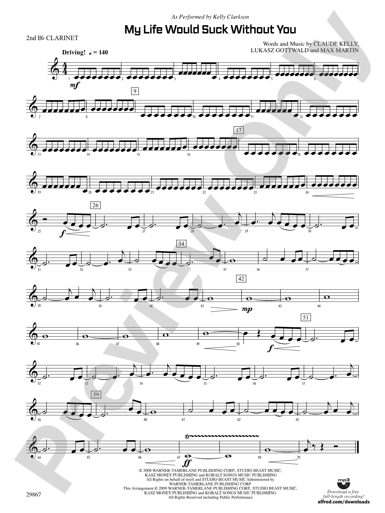 My Life Would Suck Without You: 2nd B-flat Clarinet