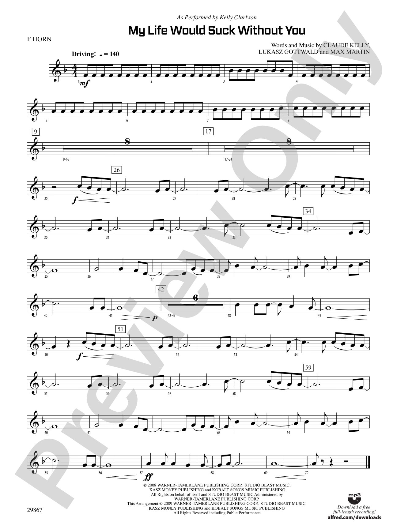 My Life Would Suck Without You: 1st F Horn