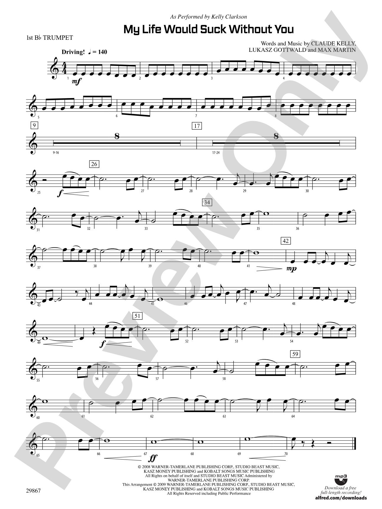 My Life Would Suck Without You: 1st B-flat Trumpet