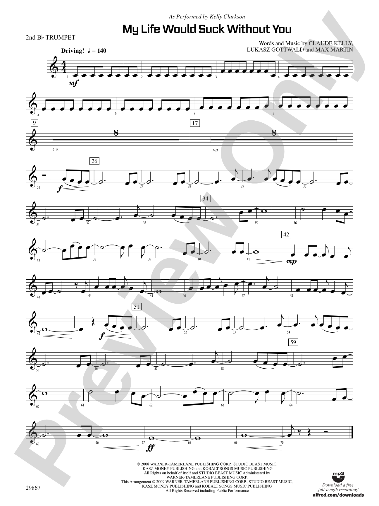 My Life Would Suck Without You: 2nd B-flat Trumpet