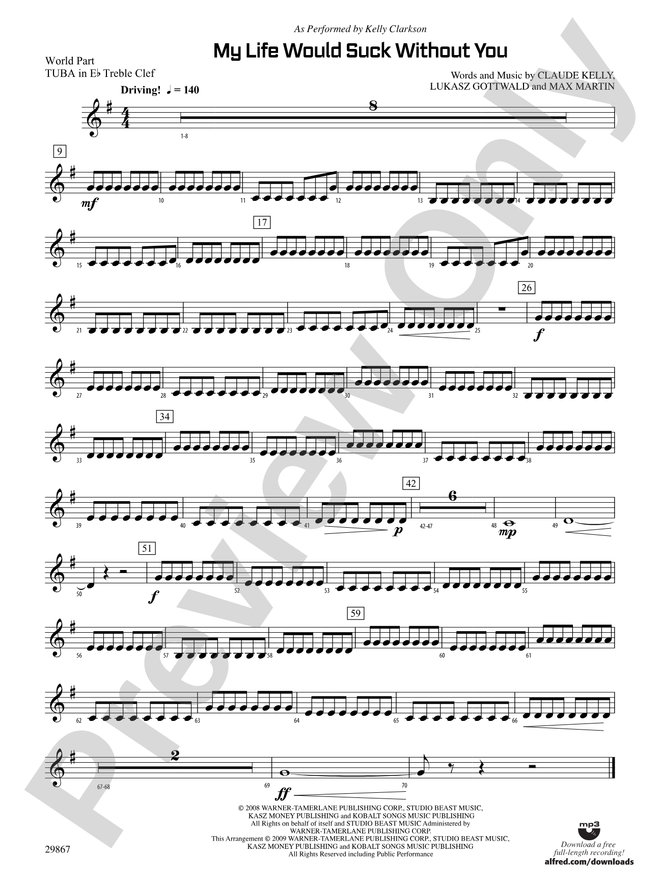 My Life Would Suck Without You: (wp) E-flat Tuba T.C.