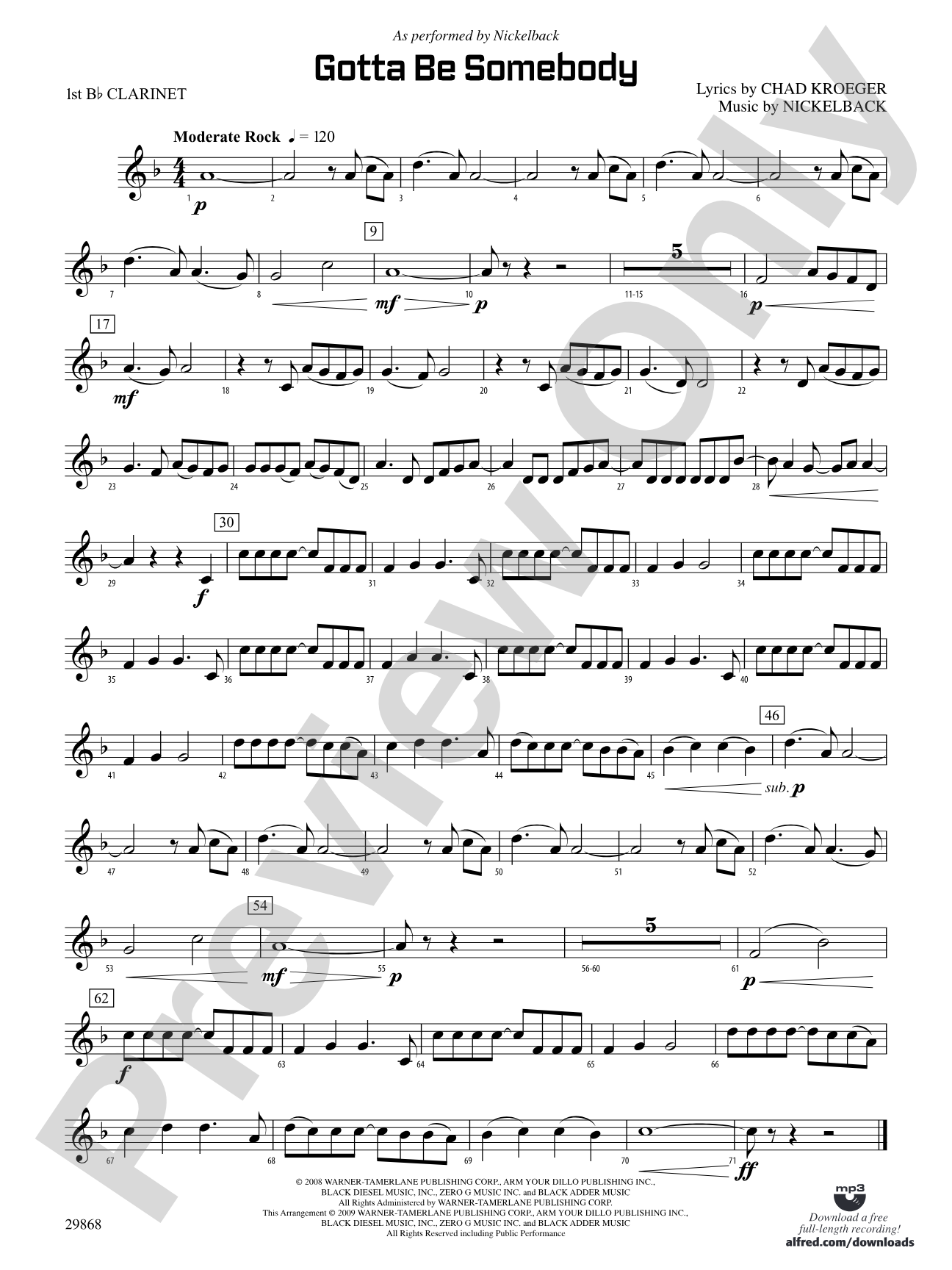 Gotta Be Somebody: 1st B-flat Clarinet