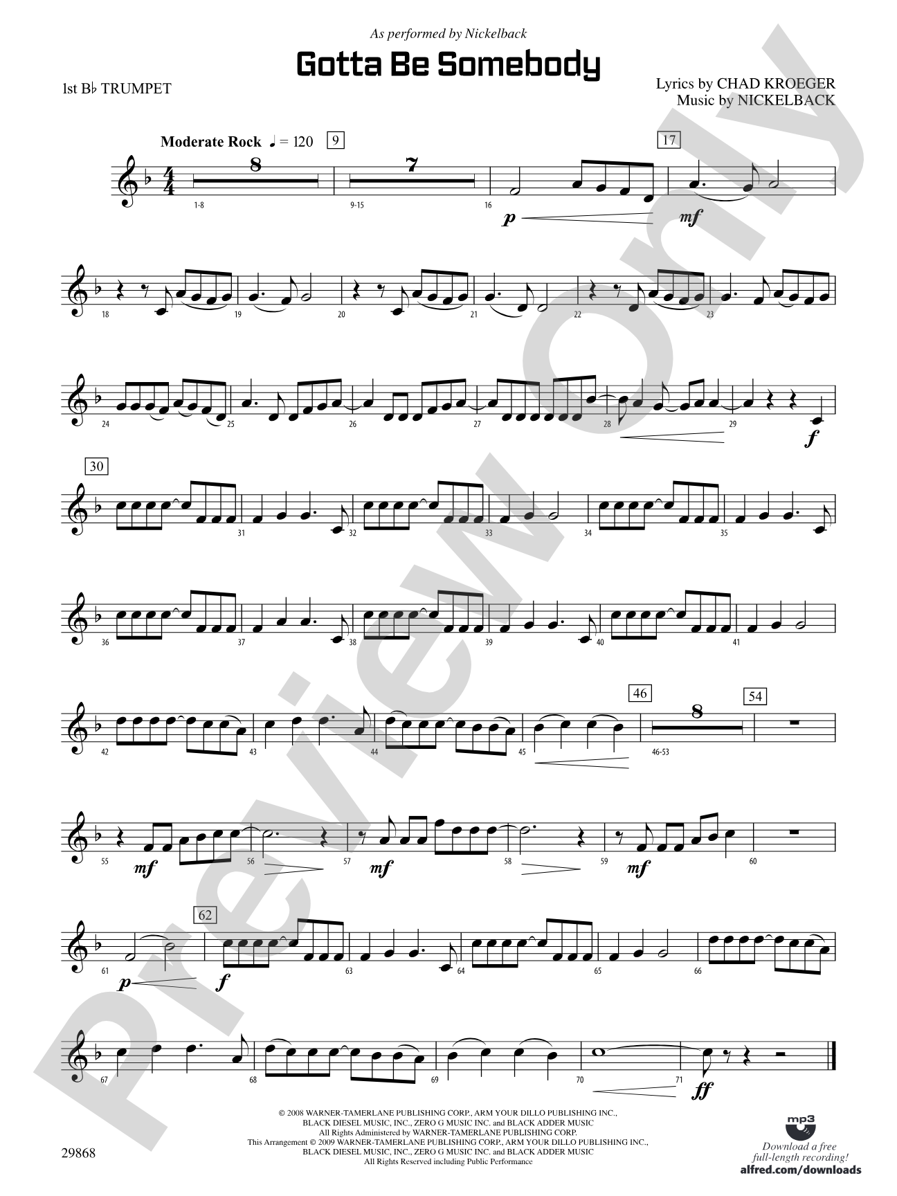 Gotta Be Somebody: 1st B-flat Trumpet