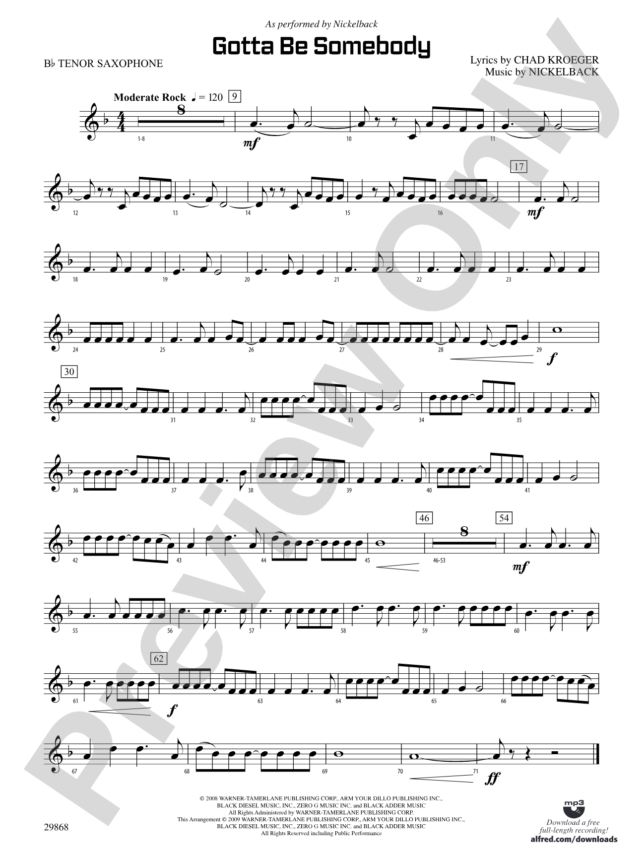 Gotta Be Somebody: B-flat Tenor Saxophone