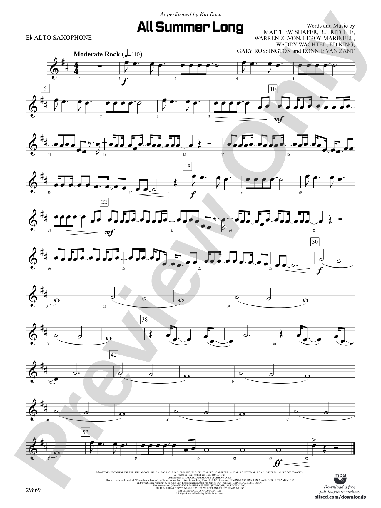 All Summer Long: E-flat Alto Saxophone