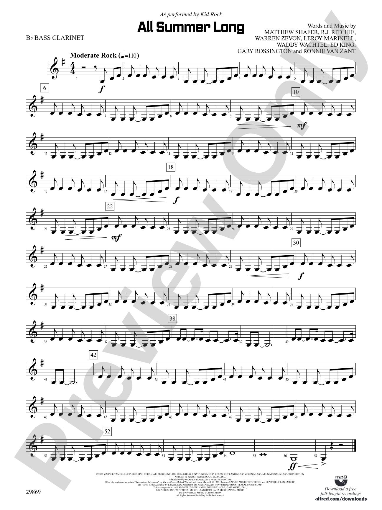 All Summer Long: B-flat Bass Clarinet