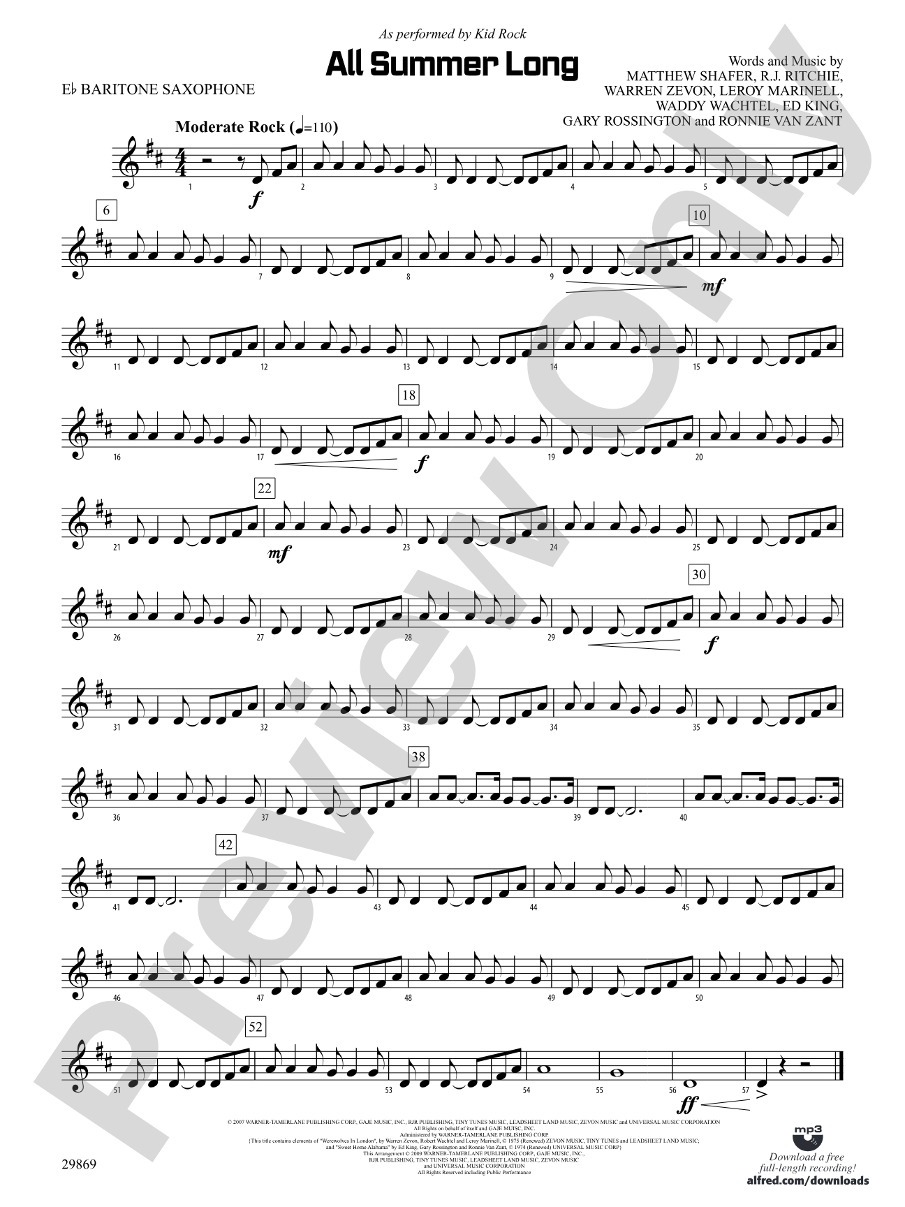 All Summer Long: E-flat Baritone Saxophone