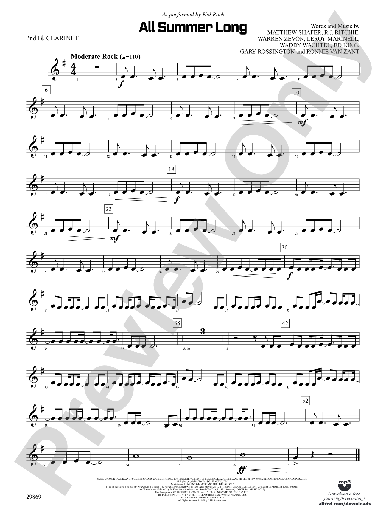 All Summer Long: 2nd B-flat Clarinet