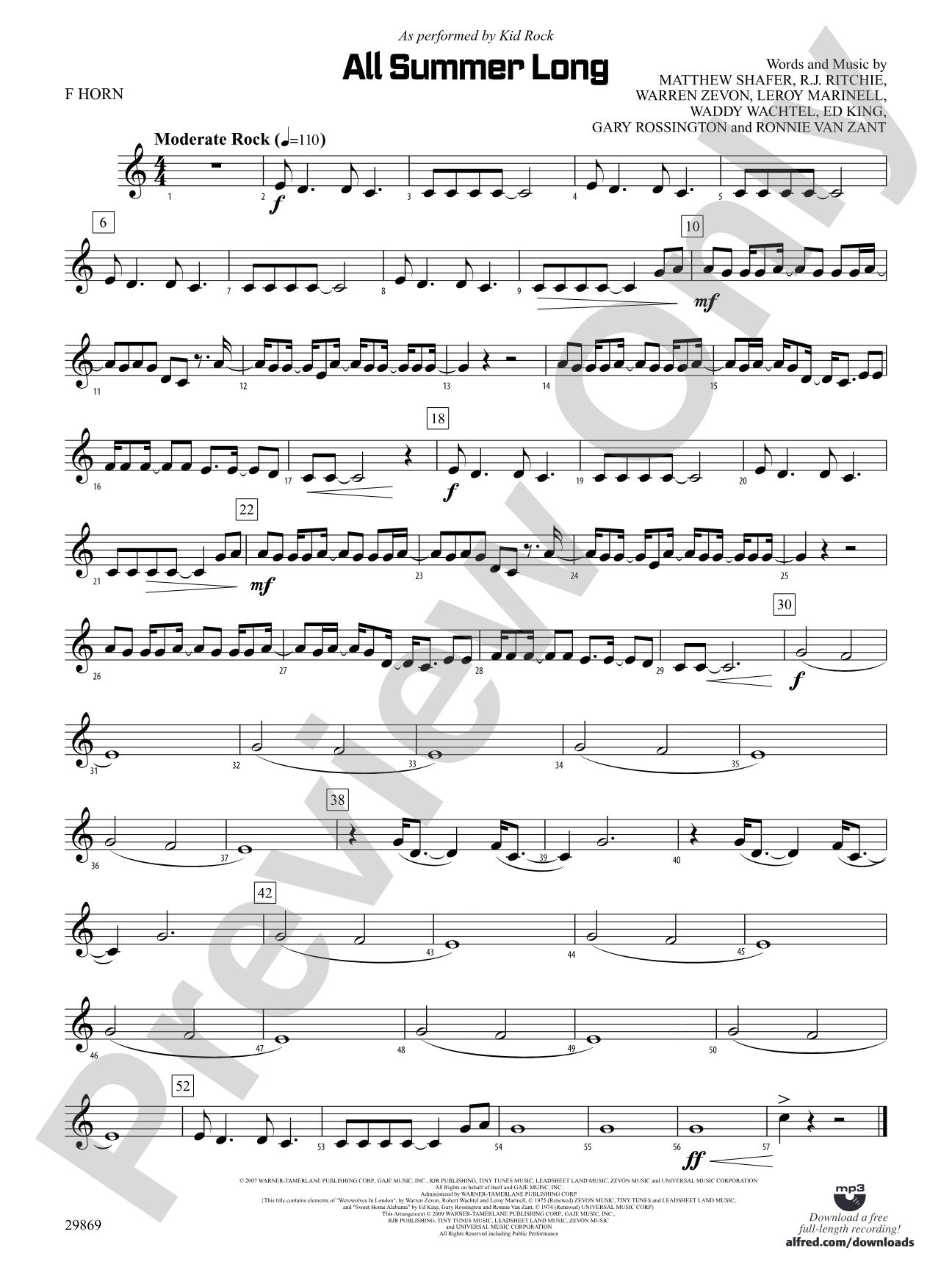 All Summer Long: 1st F Horn