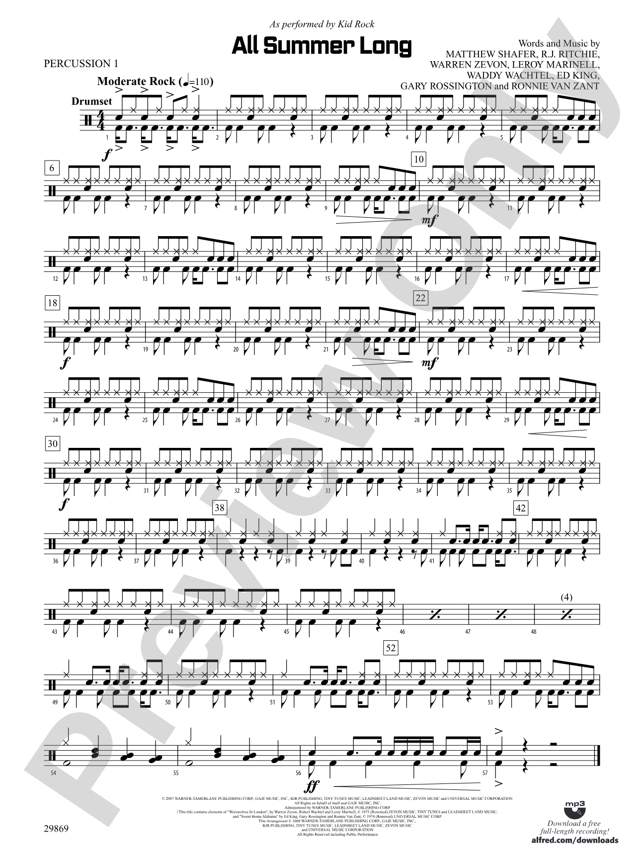 All Summer Long: 1st Percussion