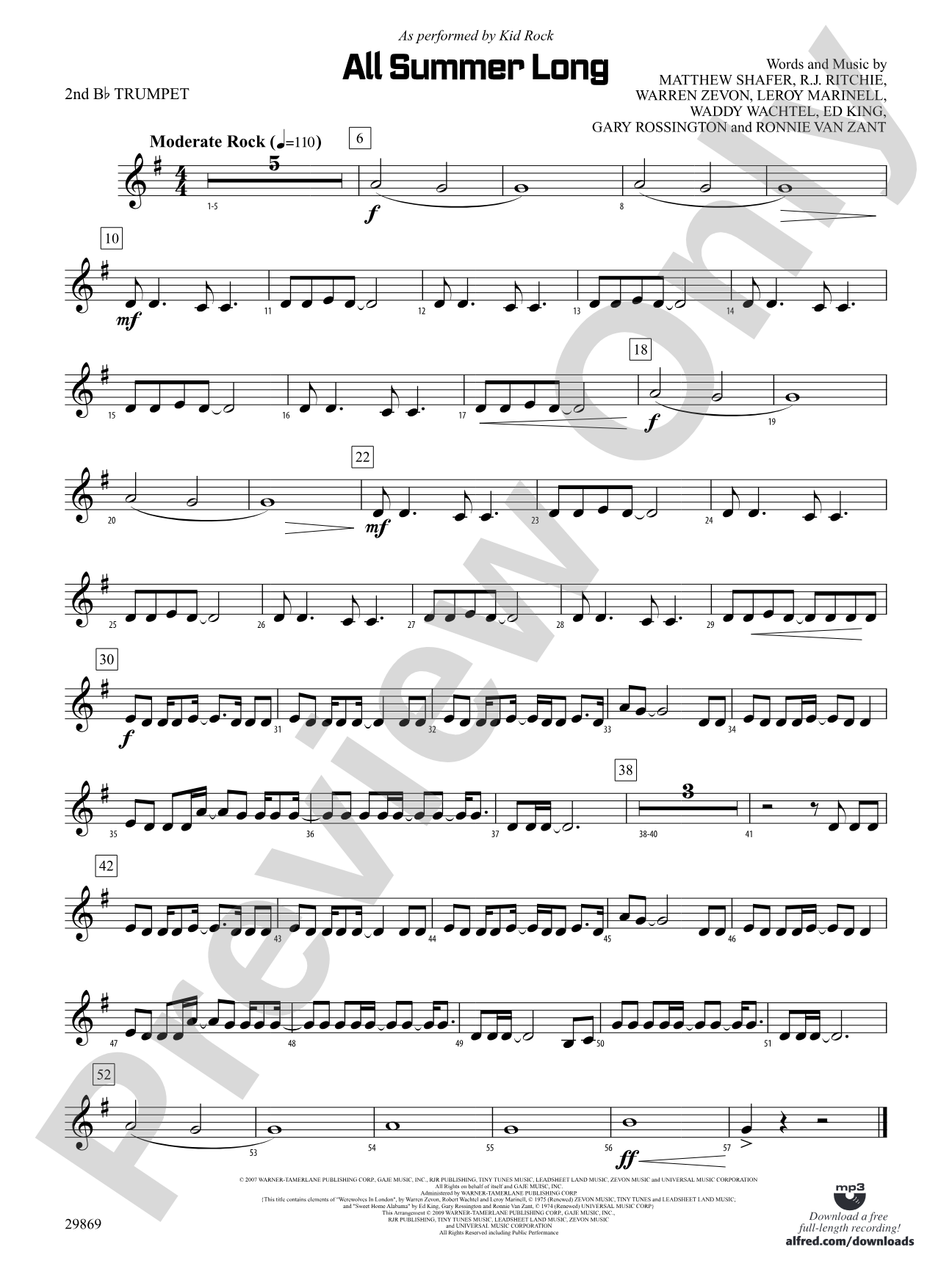 All Summer Long: 2nd B-flat Trumpet