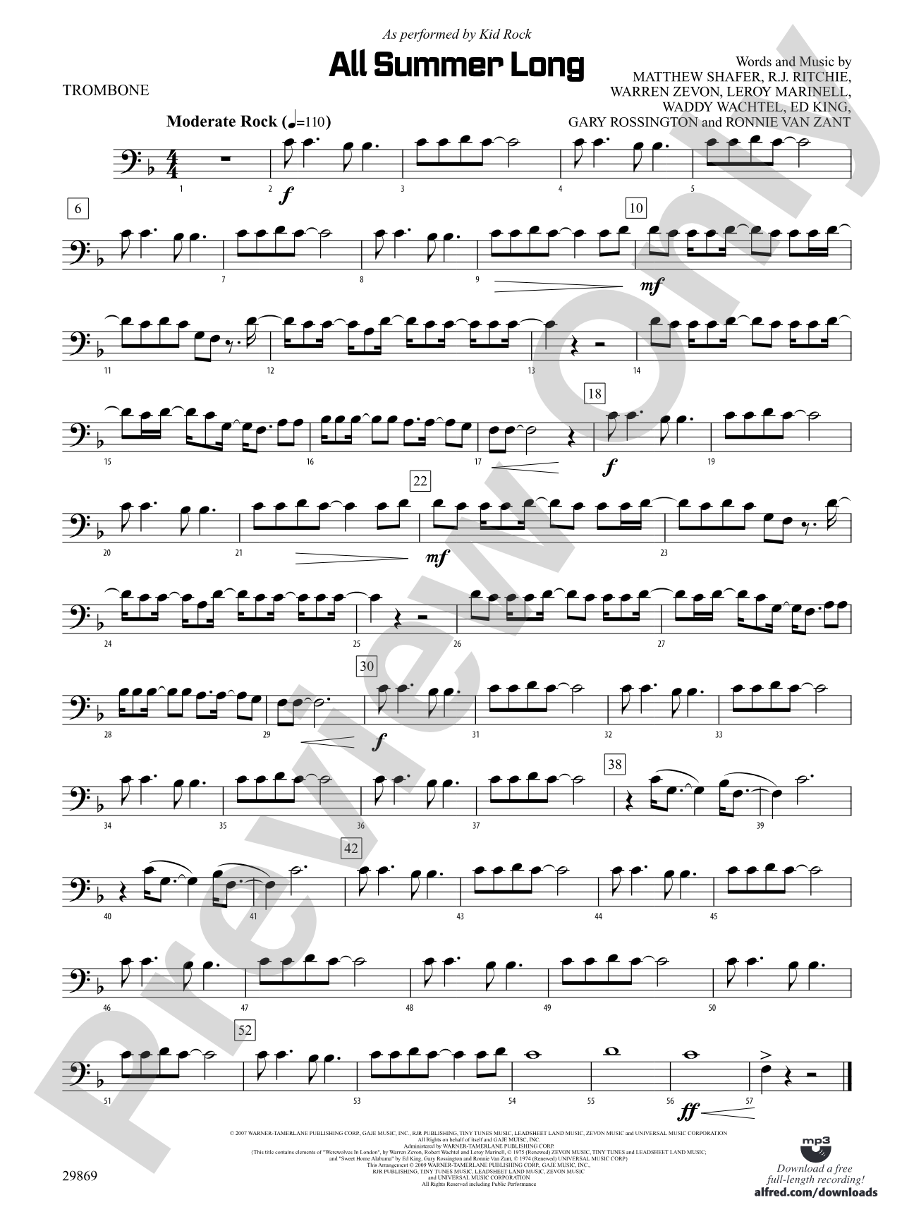 All Summer Long: 1st Trombone
