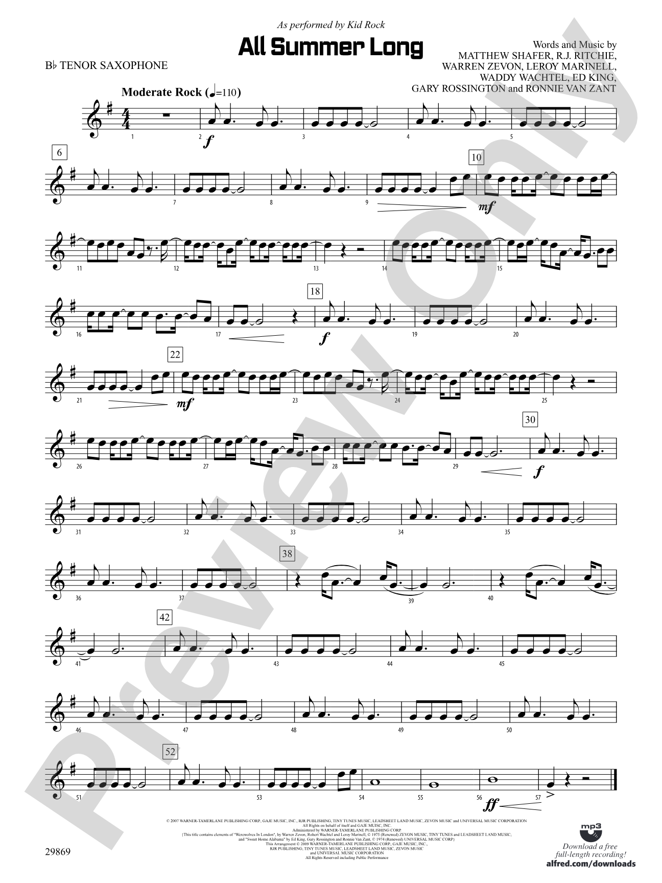 All Summer Long: B-flat Tenor Saxophone