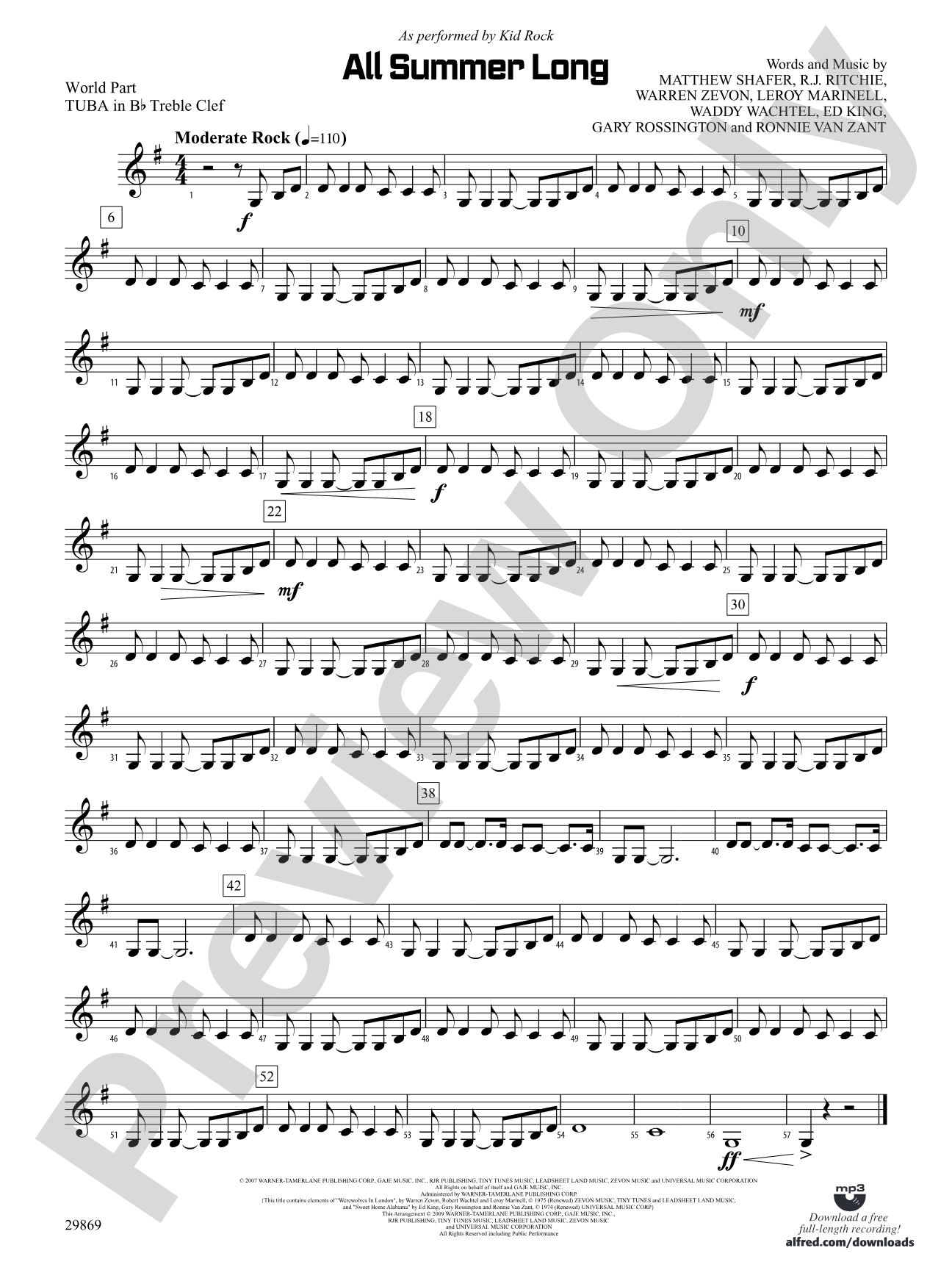 All Summer Long: (wp) B-flat Tuba T.C.