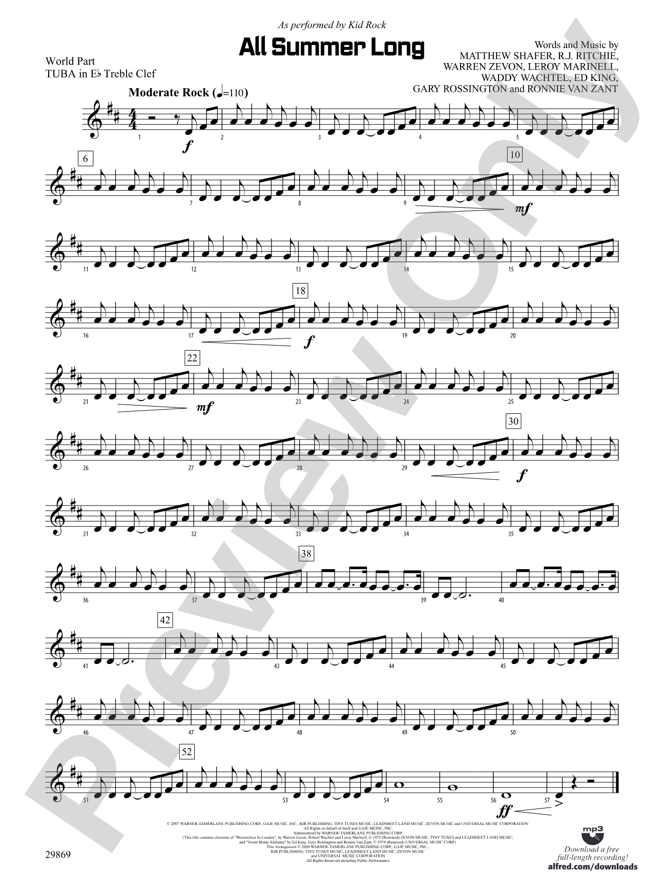 All Summer Long: (wp) E-flat Tuba T.C.