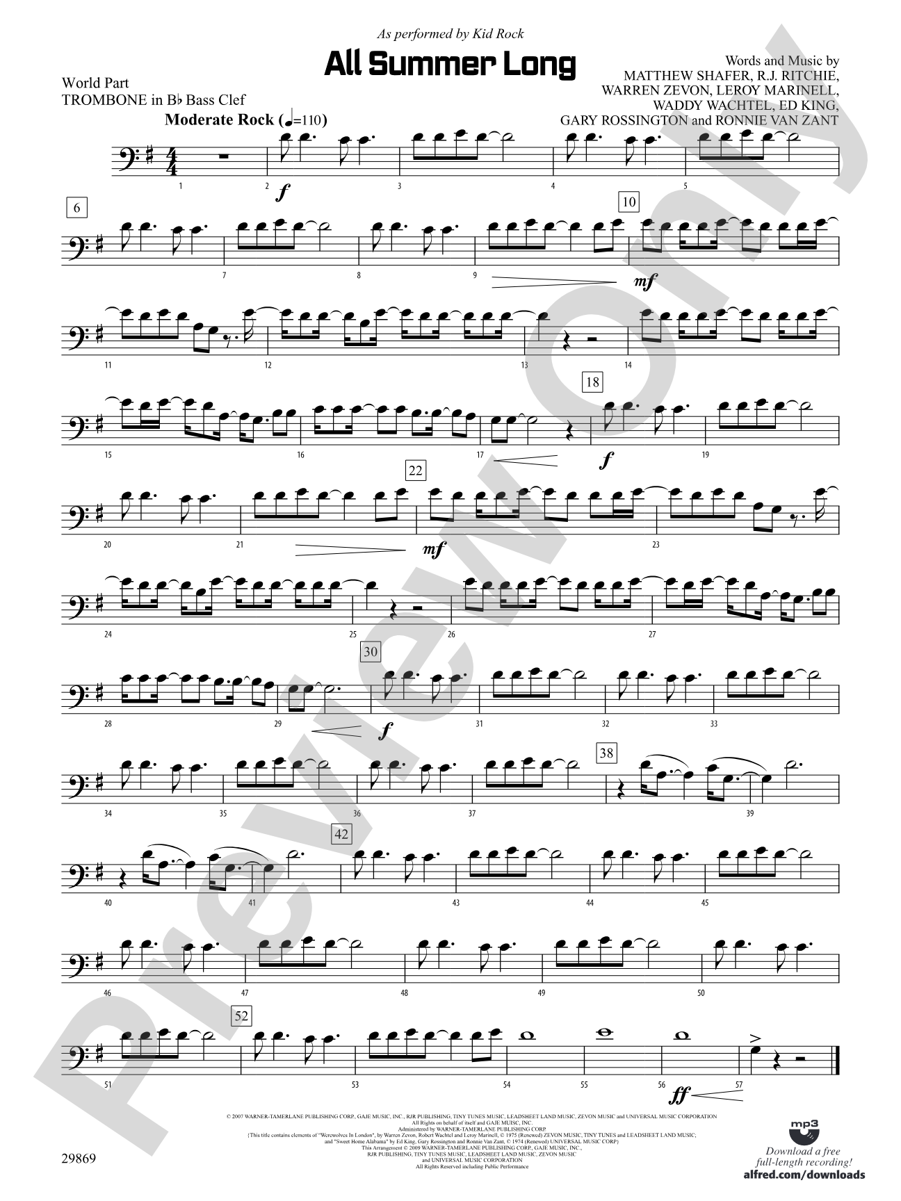 All Summer Long: (wp) 1st B-flat Trombone B.C.