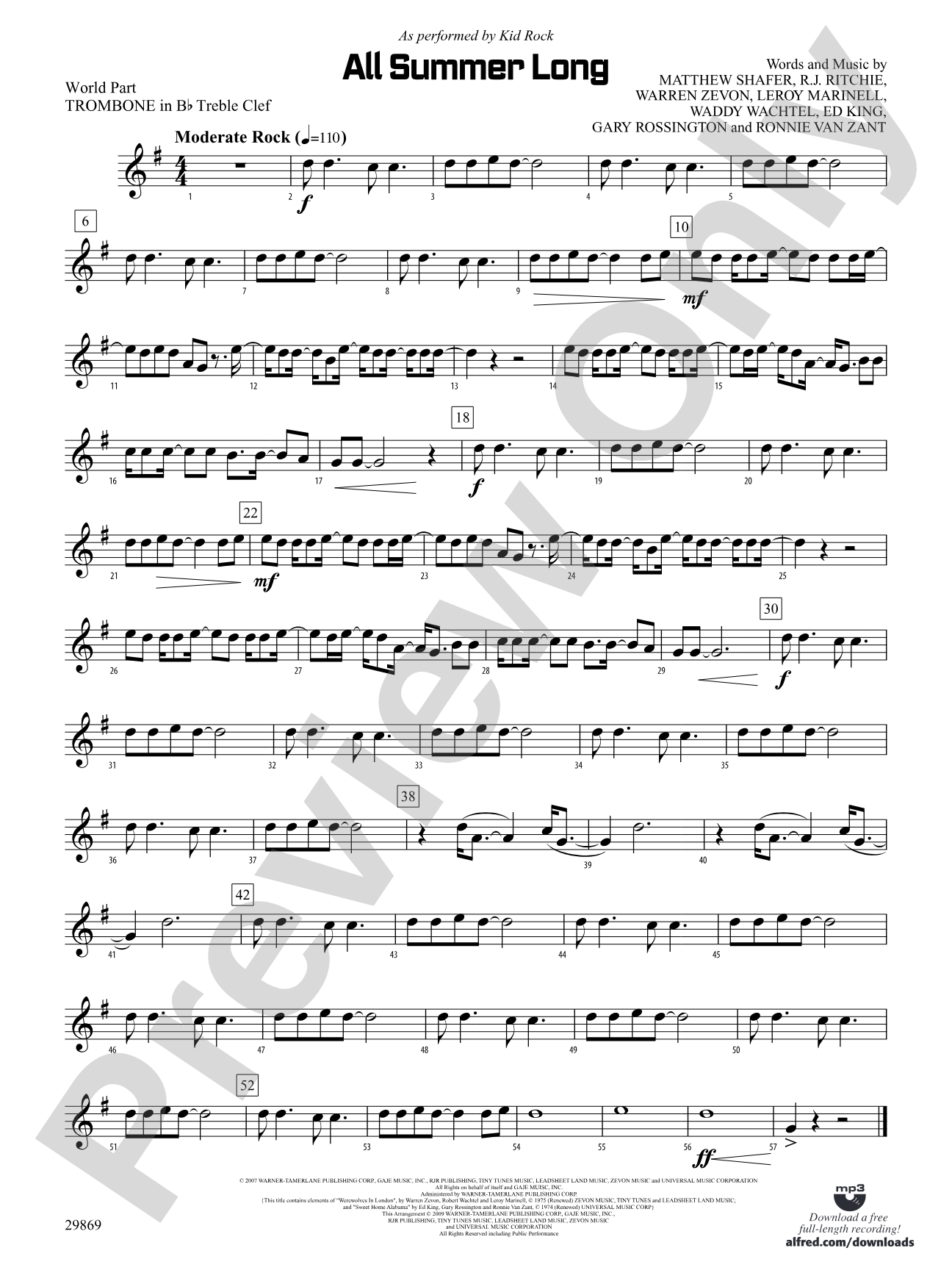 All Summer Long: (wp) 1st B-flat Trombone T.C.