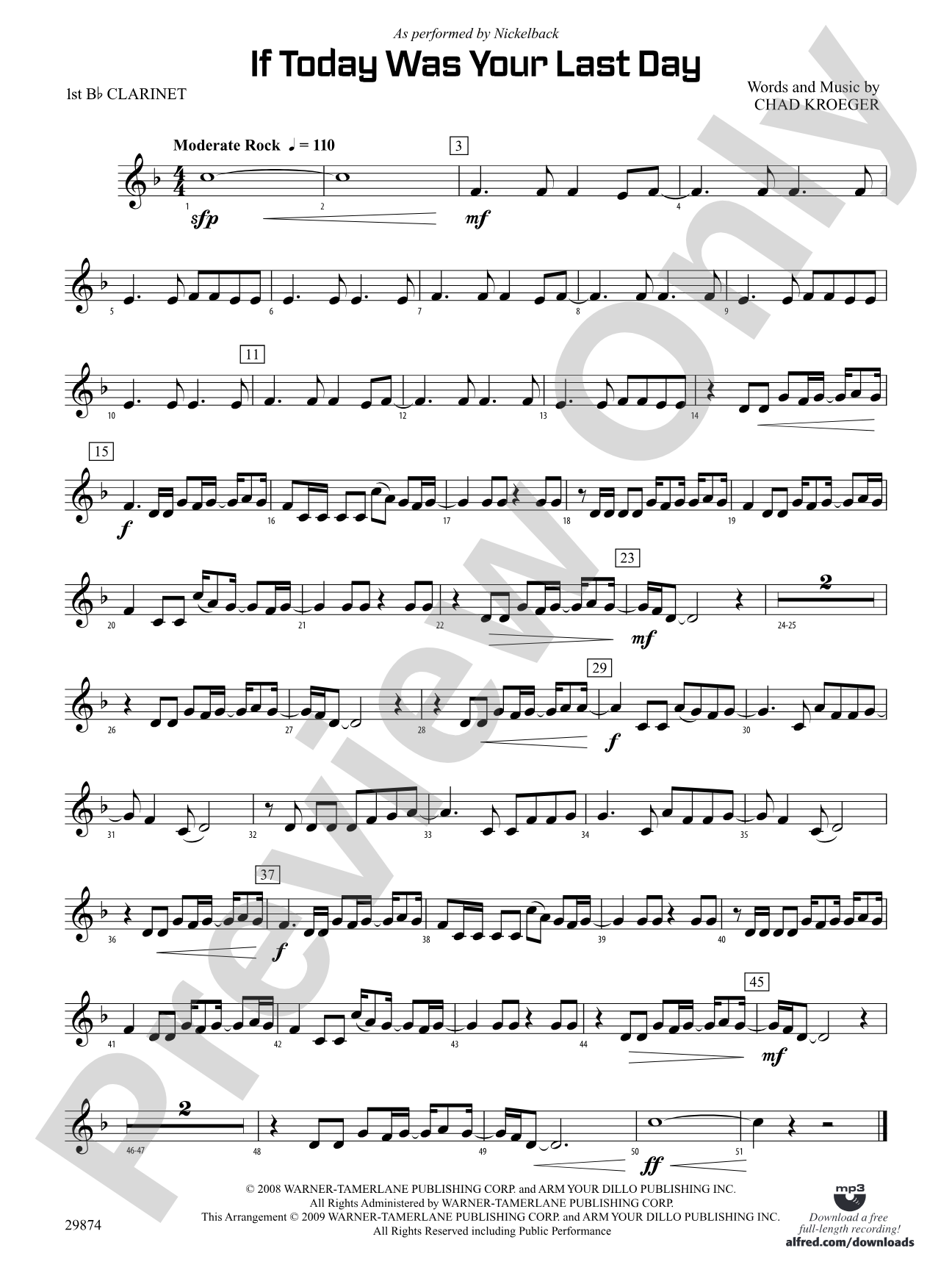 If Today Was Your Last Day: 1st B-flat Clarinet