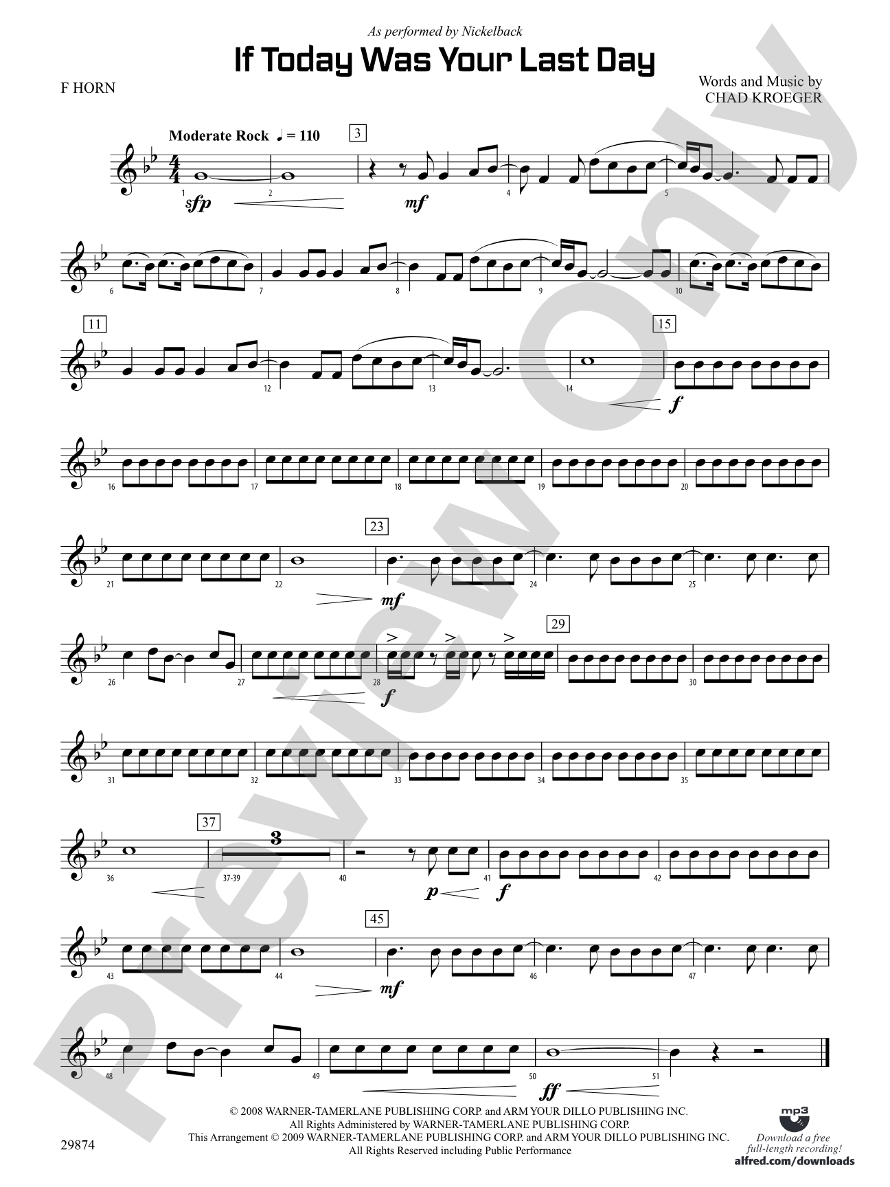 If Today Was Your Last Day: 1st F Horn