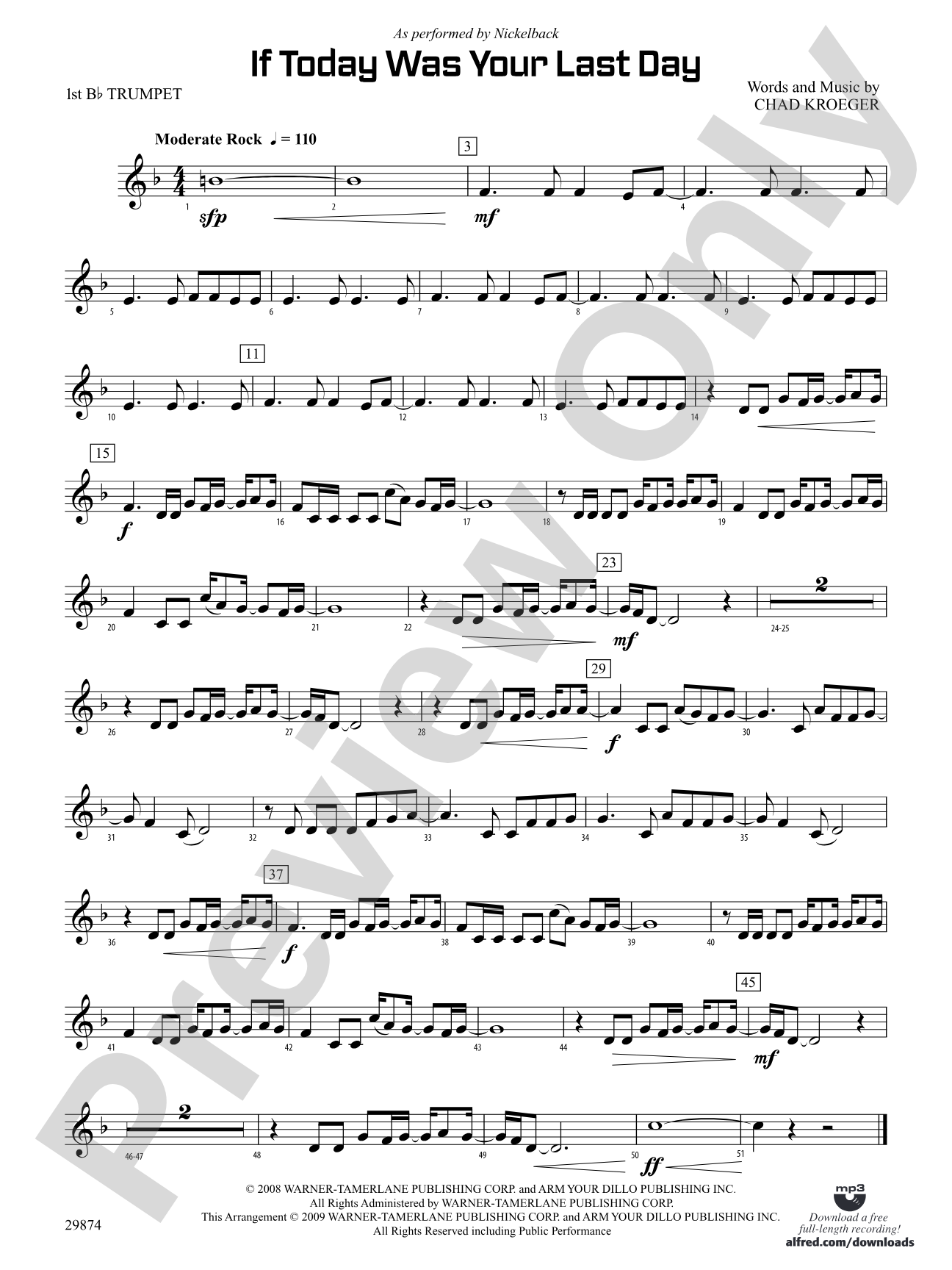 If Today Was Your Last Day: 1st B-flat Trumpet