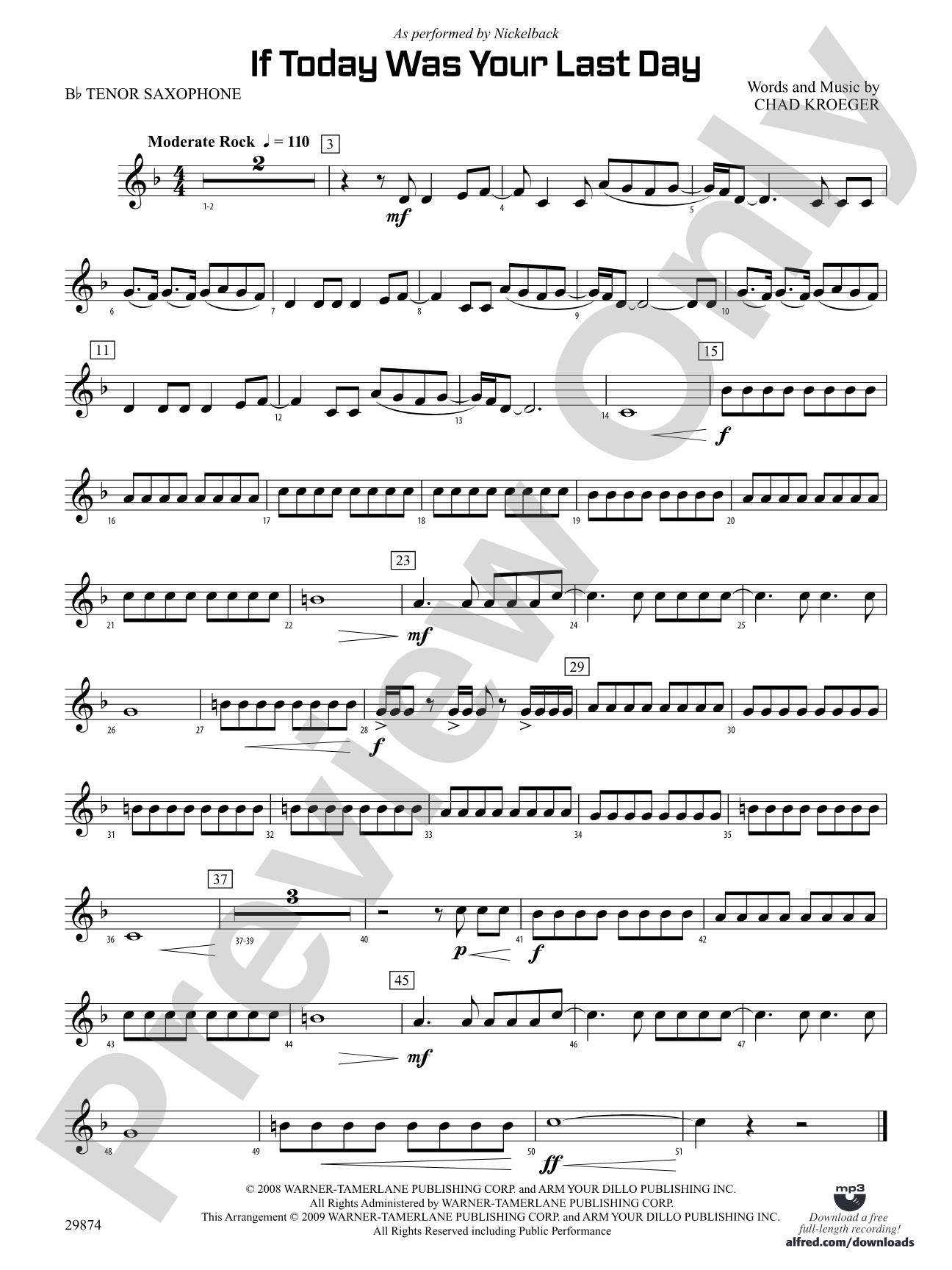 If Today Was Your Last Day: B-flat Tenor Saxophone