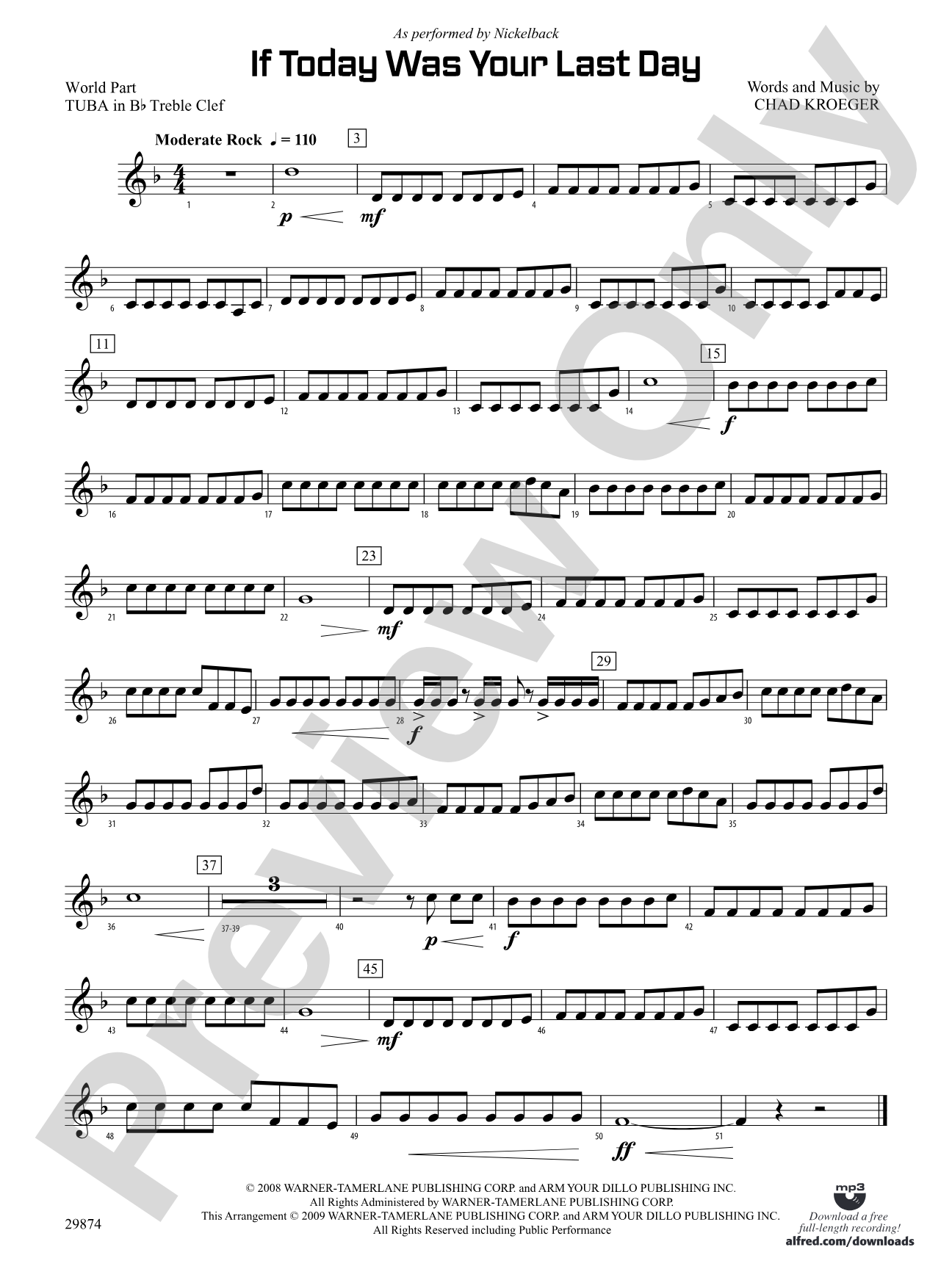 If Today Was Your Last Day: (wp) B-flat Tuba T.C.