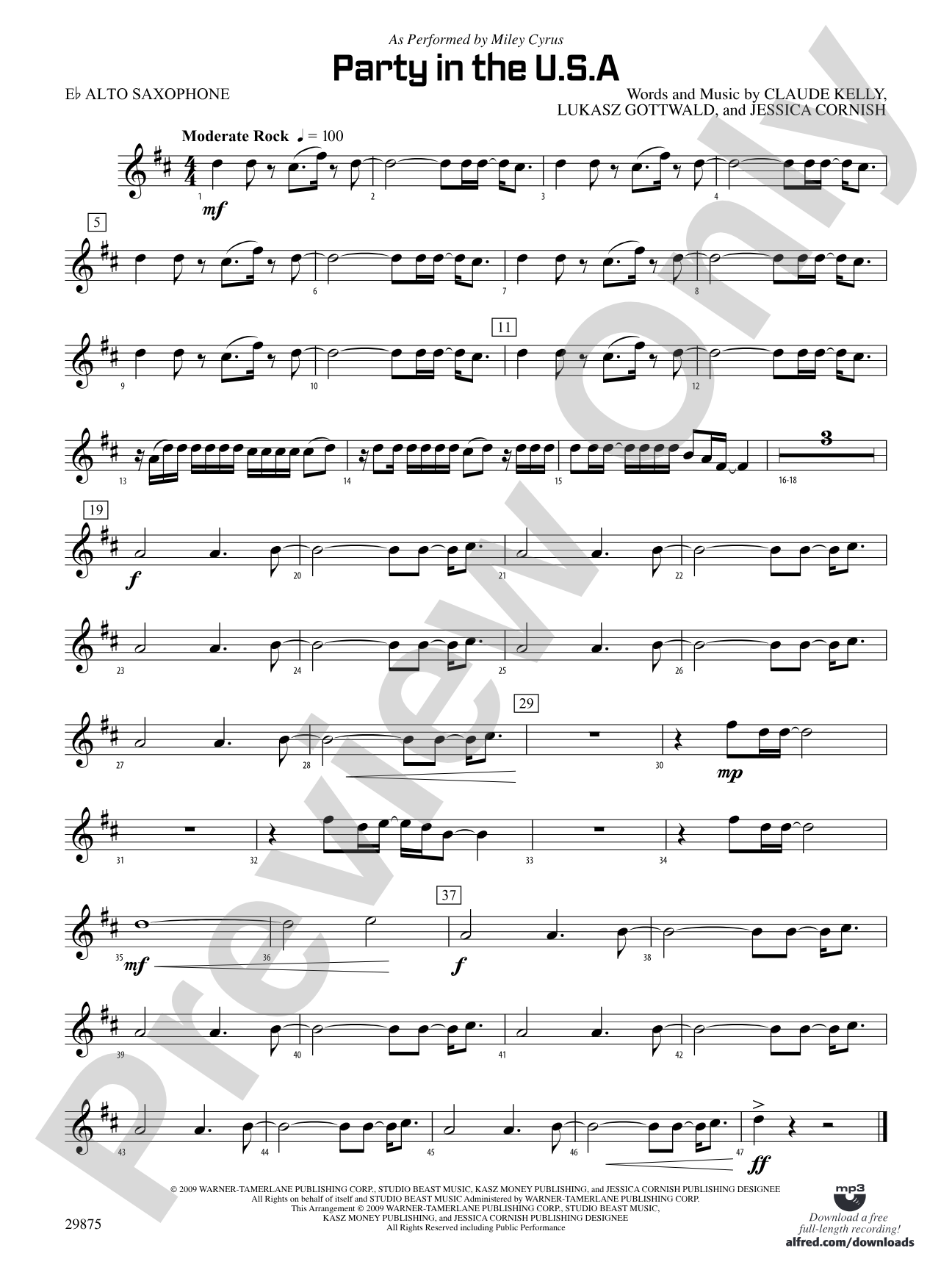 Party in the U.S.A.: E-flat Alto Saxophone