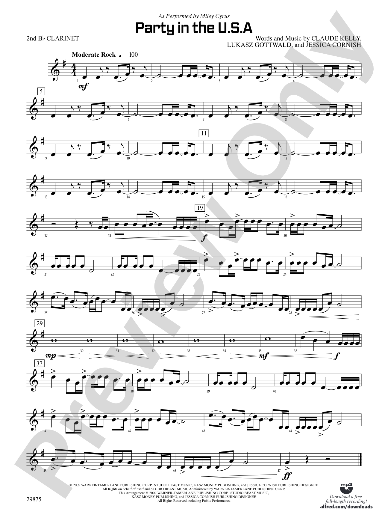Party in the U.S.A.: 2nd B-flat Clarinet