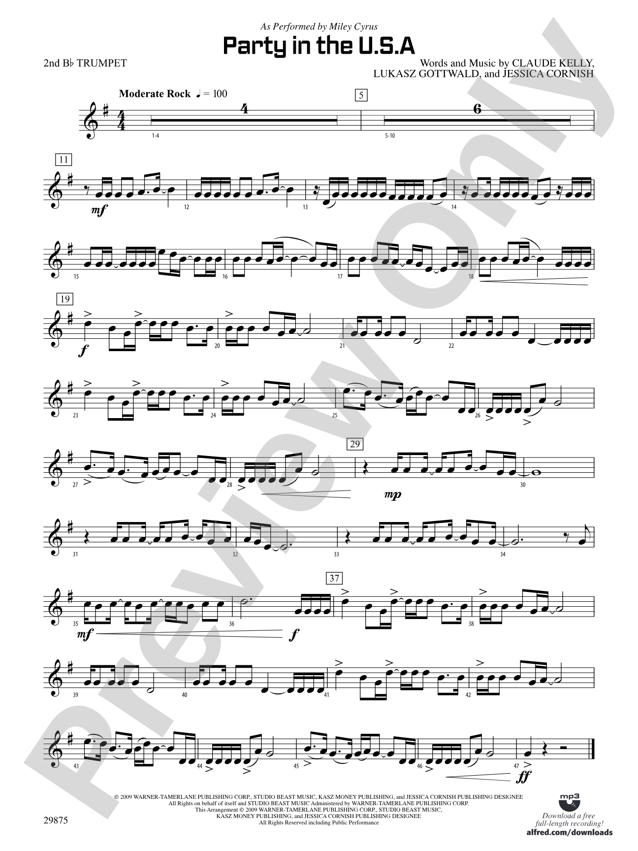 Party in the U.S.A.: 2nd B-flat Trumpet