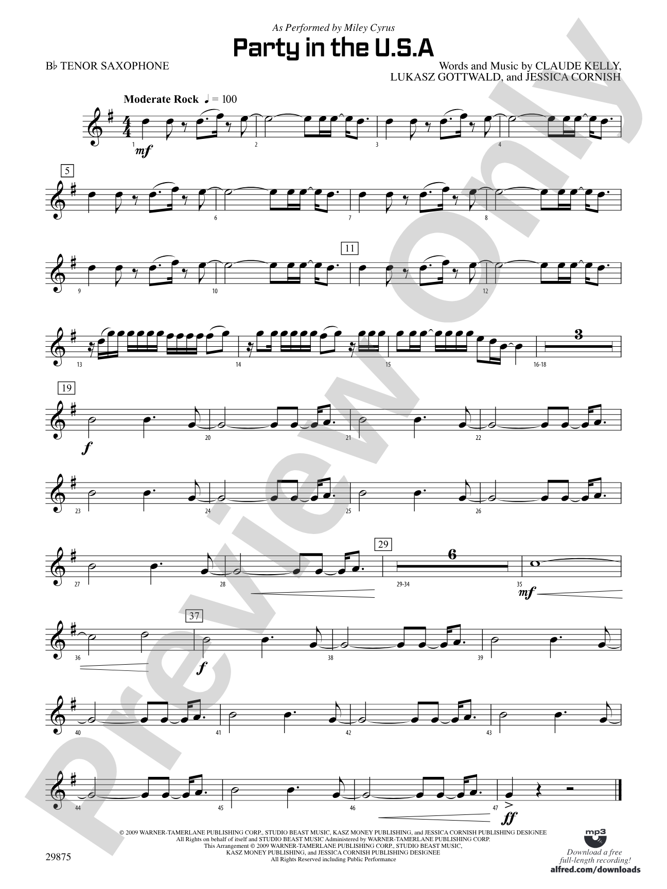 Party in the U.S.A.: B-flat Tenor Saxophone