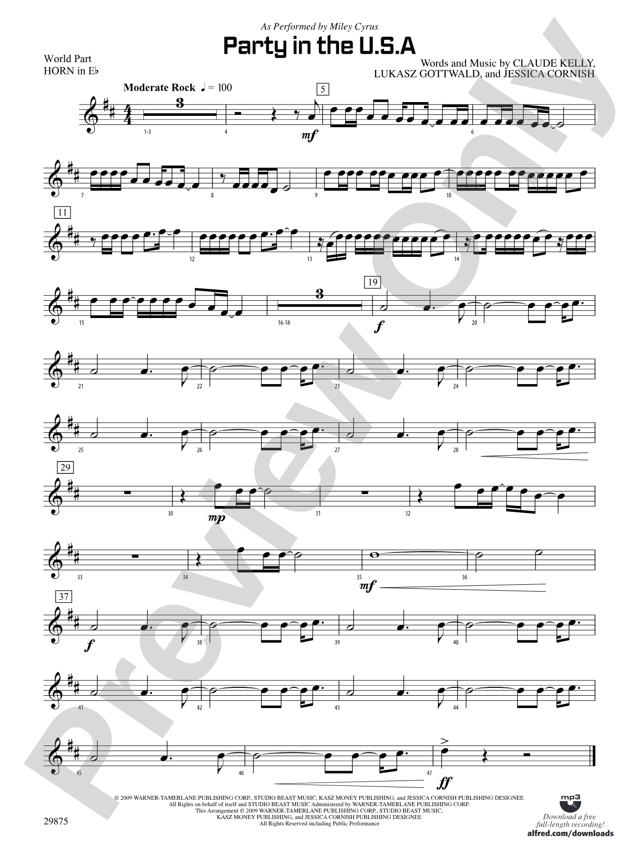 Party in the U.S.A.: (wp) 1st Horn in E-flat