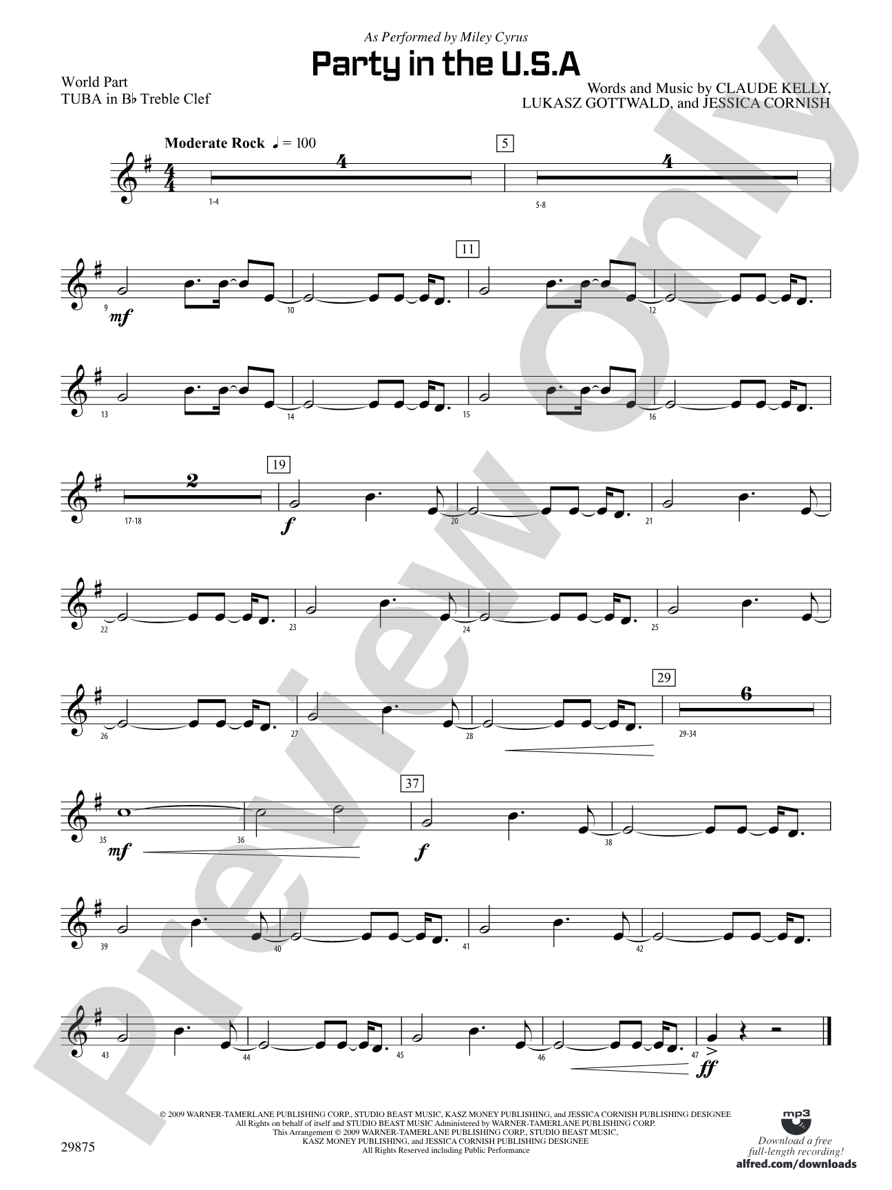 Party in the U.S.A.: (wp) B-flat Tuba T.C.