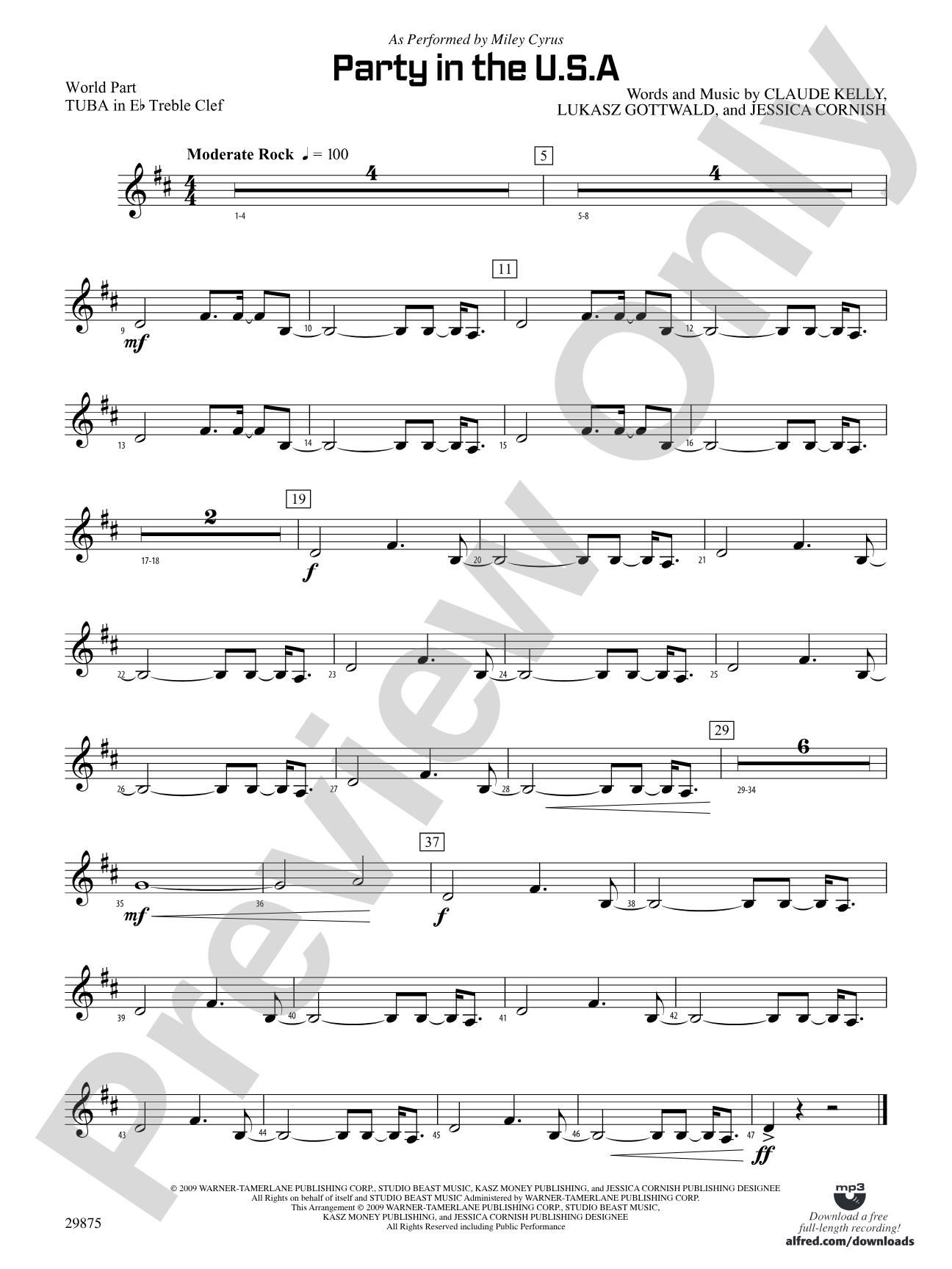 Party in the U.S.A.: (wp) E-flat Tuba T.C.
