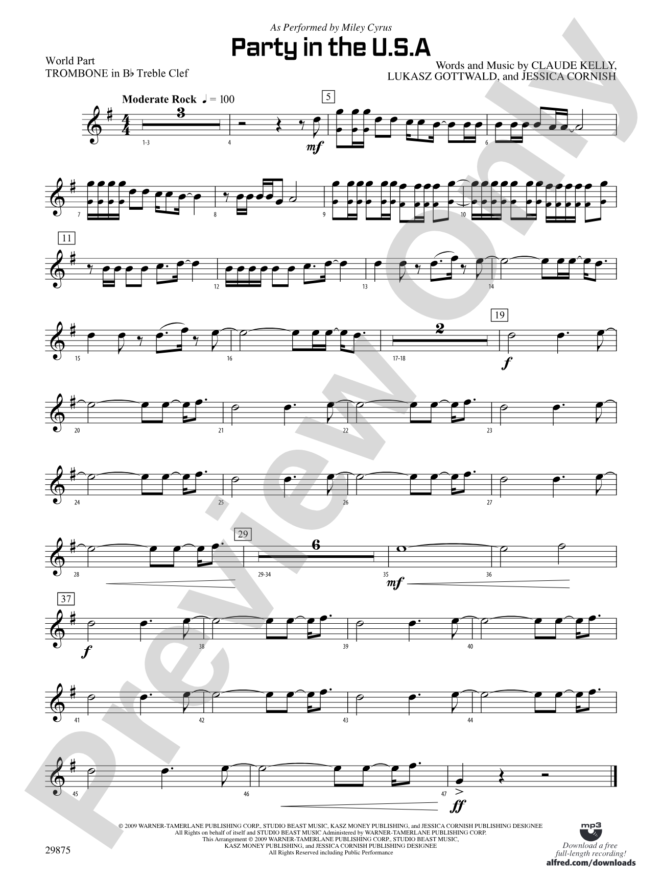 Party in the U.S.A.: (wp) 1st B-flat Trombone T.C.