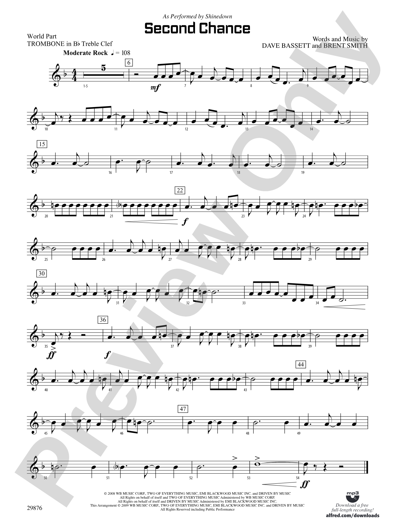 Second Chance: (wp) 1st B-flat Trombone T.C.