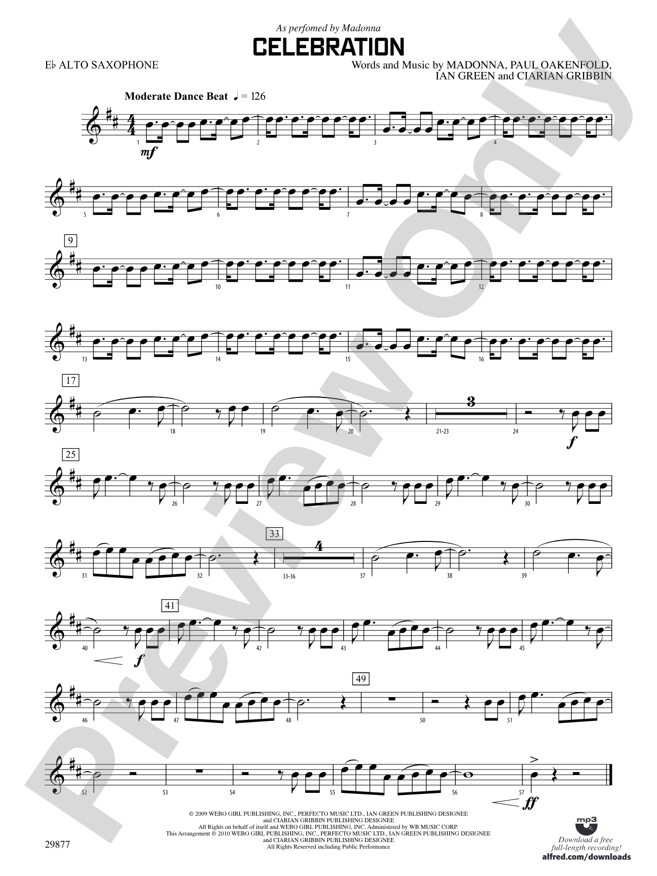 Celebration: E-flat Alto Saxophone