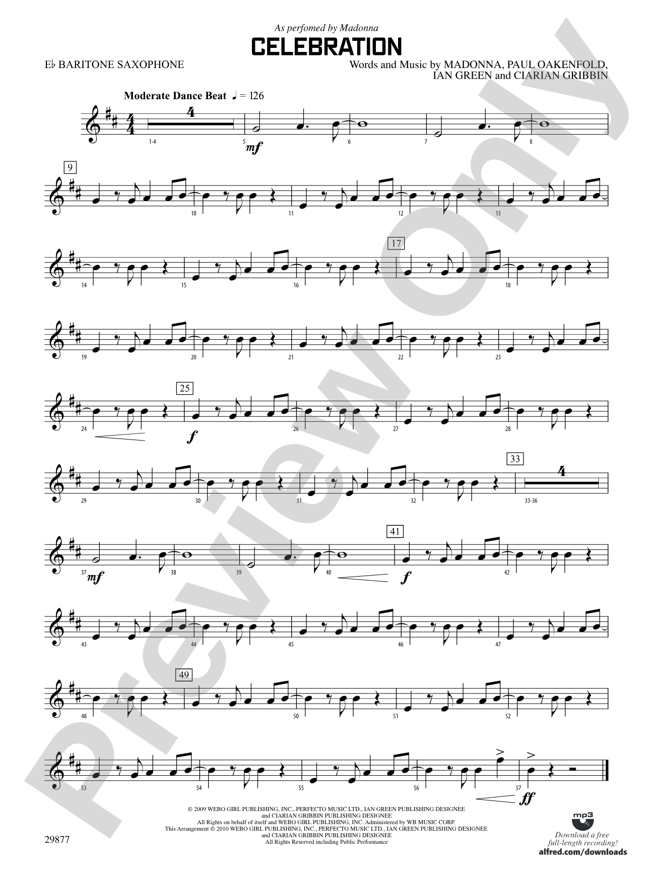Celebration: E-flat Baritone Saxophone