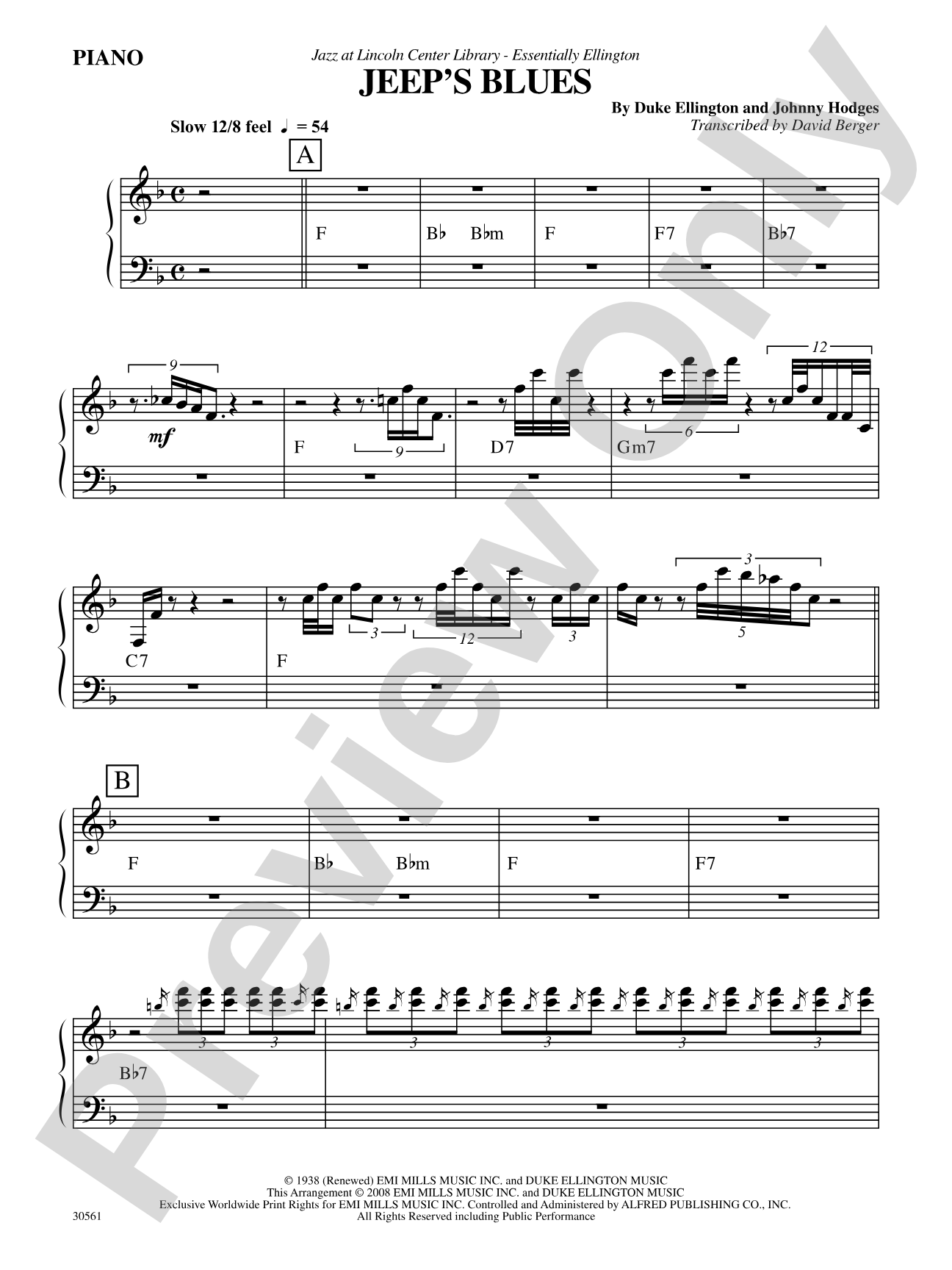 Jeep's Blues: Piano Accompaniment